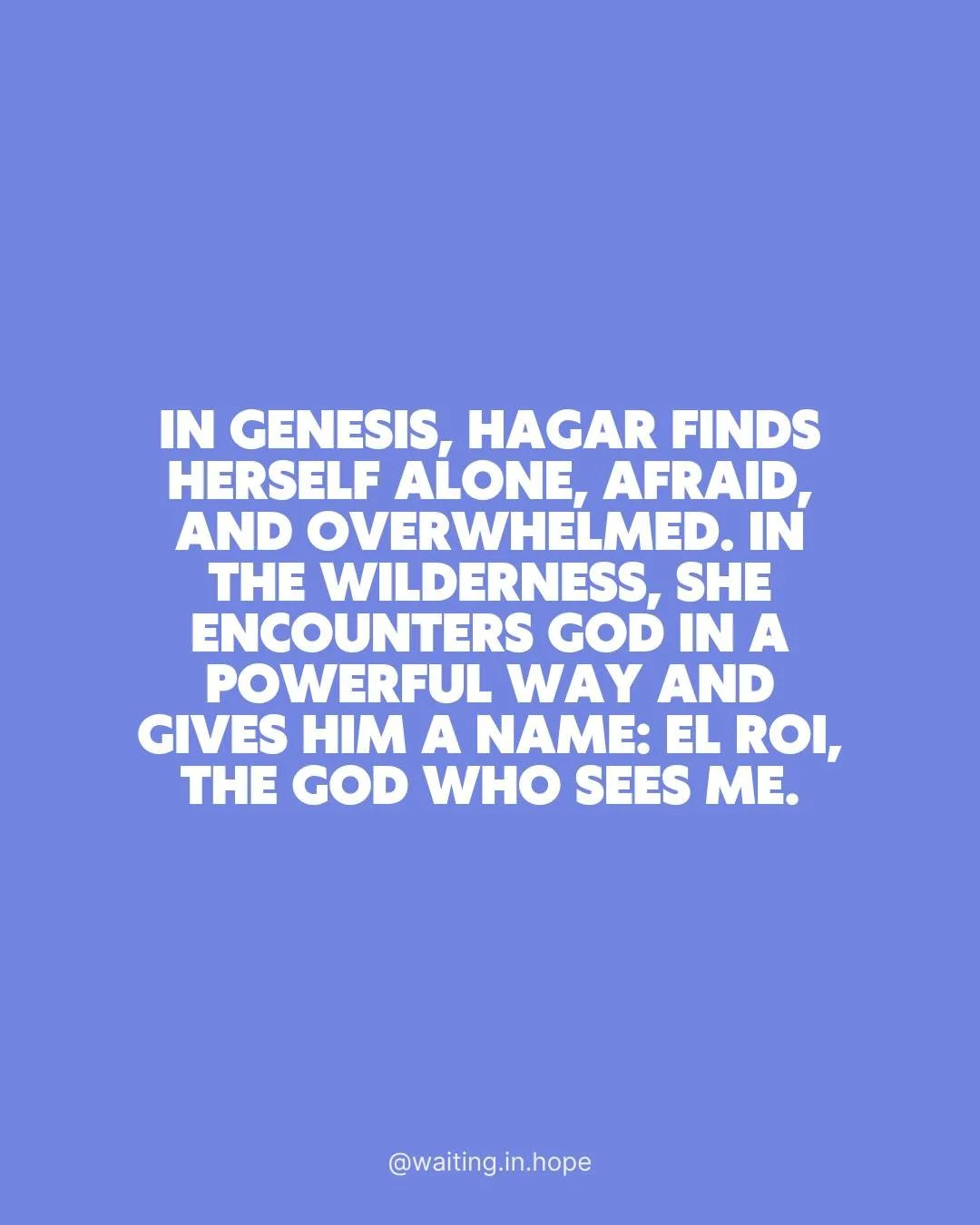 In Genesis, Hagar finds herself alone, afraid, and overwhelmed. In the wilderness, she encounters God in a powerful way and gives Him a name: El Roi, the God who sees me.

That truth still speaks today. Infertility can make people feel invisible, esp