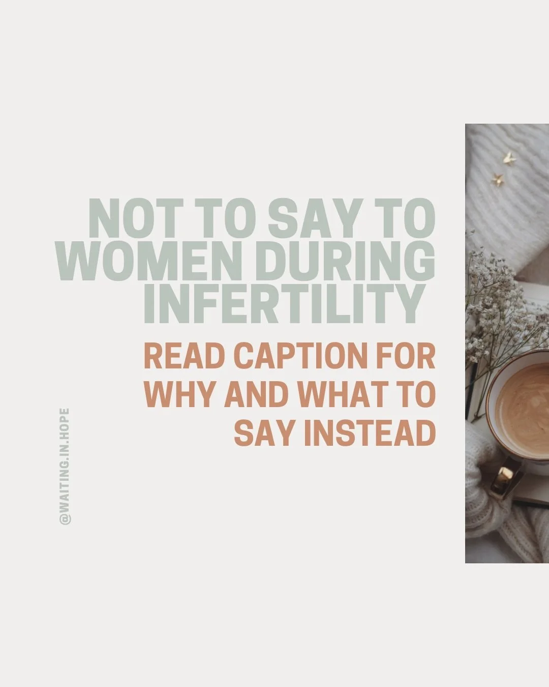 It is hard to know when a friend shares that they are going through infertility. Here are some things to avoid saying even when intentions are good. What would you add to this list?
&bull;&ldquo;Just relax- it will happen&rdquo;- This minimizes the p