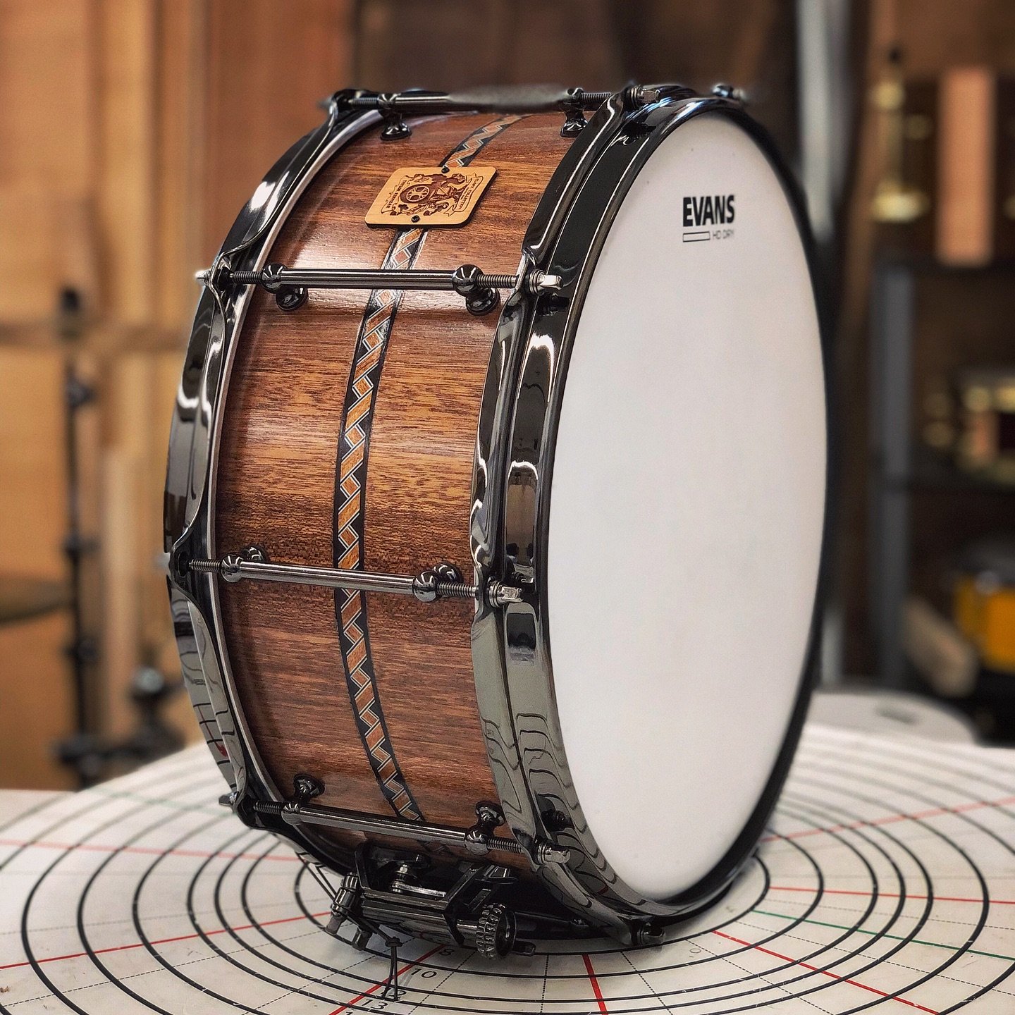 📚🥁STORY TIME!! @neilgarthly approached us about building a custom snare for his son @taylorisdeadd made completely from reclaimed Mahogany floor boards given to them by a close family friend. This drum was meant to be a surprise graduation gift for