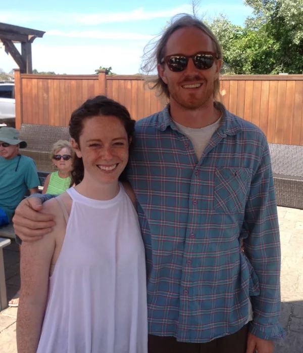 Lauren and Austin celebrating at Matunuck Oyster Bar after Lauren's defense