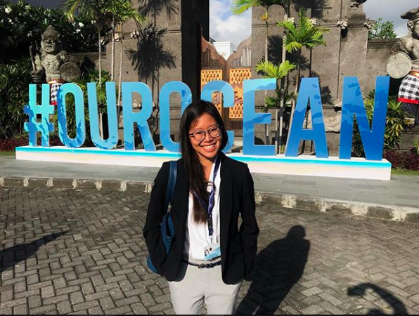  PhD student Elle Wibisono at the 2018 Our Ocean conference in Bali, Indonesia.  