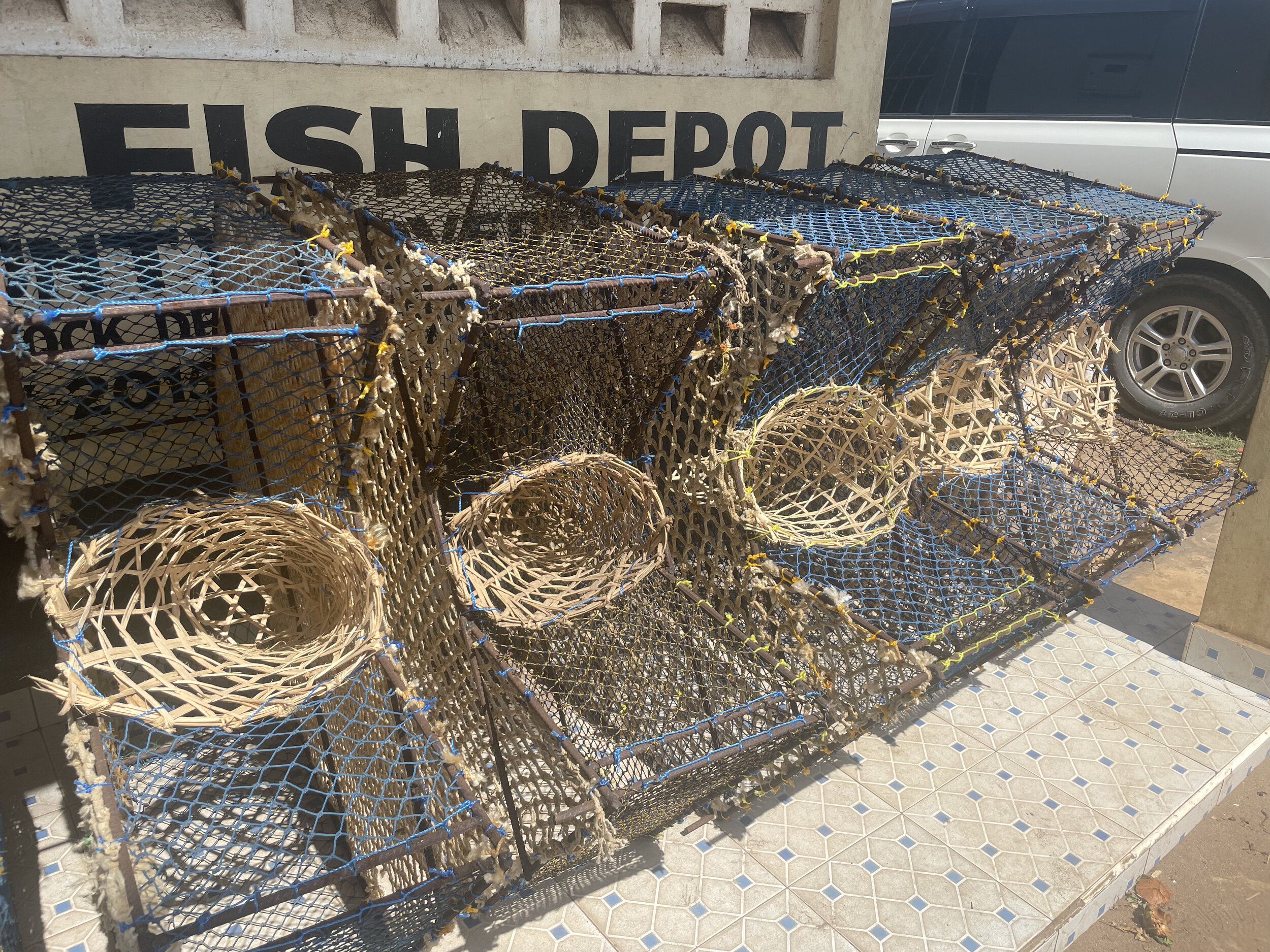 Fish traps with escape gaps sit outside the BMU