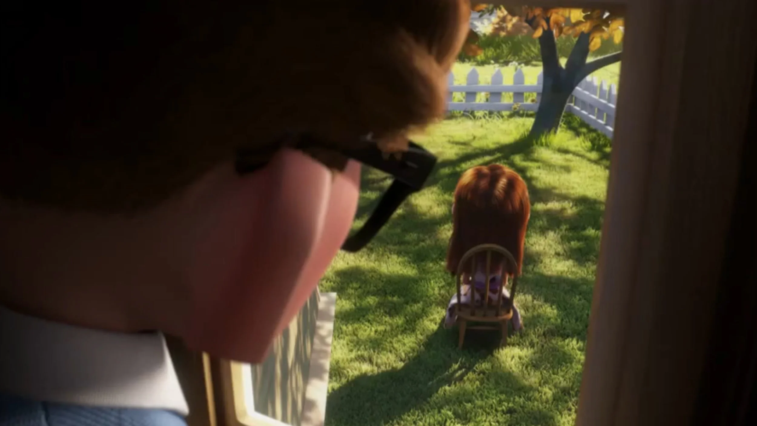 F.10 - Carl watches Ellie through a window, encouraging the feeling of being "trapped."