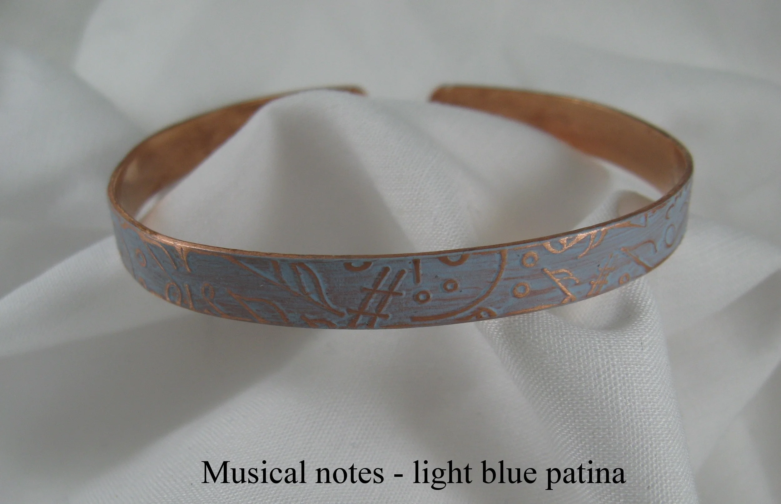 Solid Copper Printed Bracelet with Patina