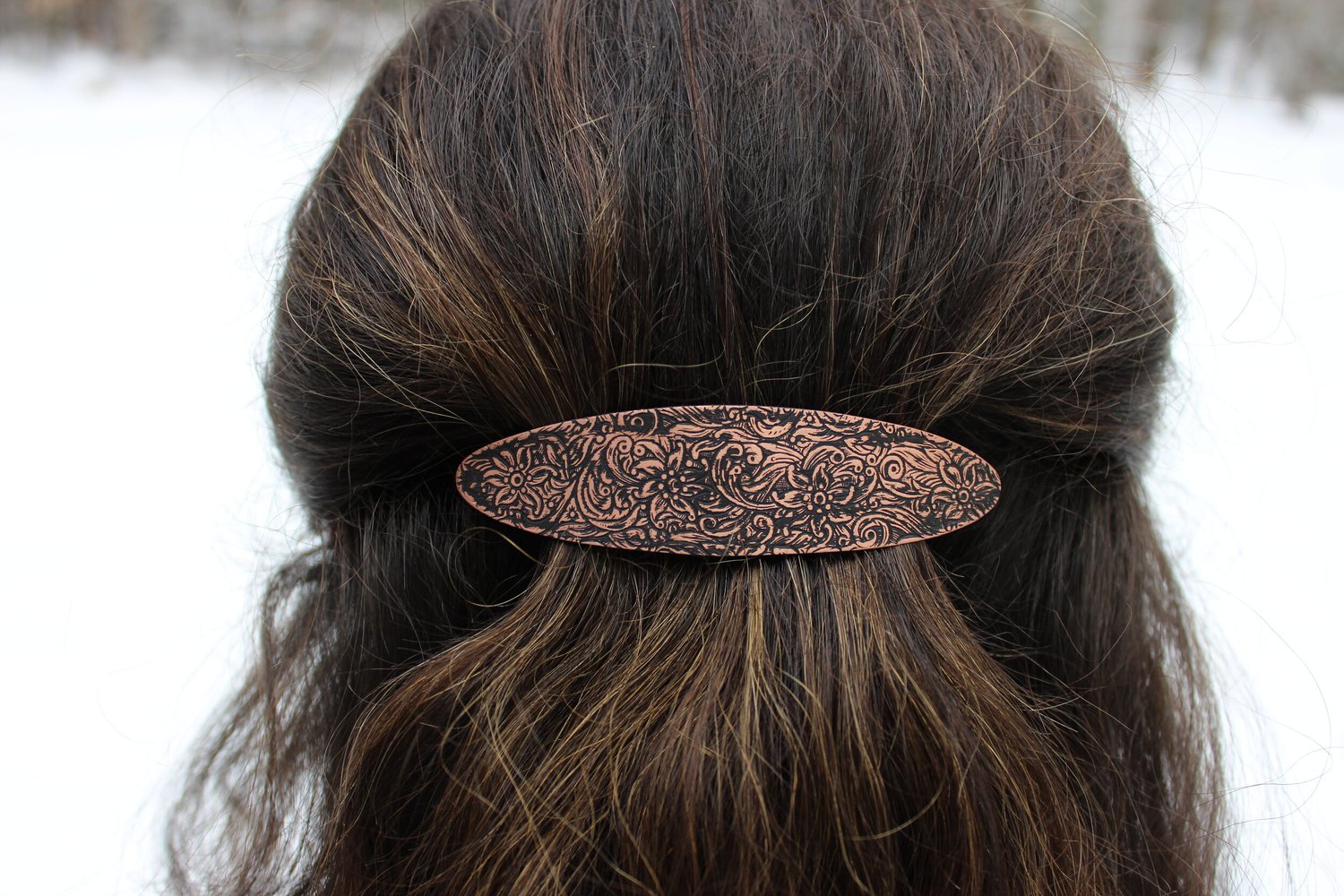 Copper Oval or Rectangle Victorian Patterned Barrette with  display picture 3