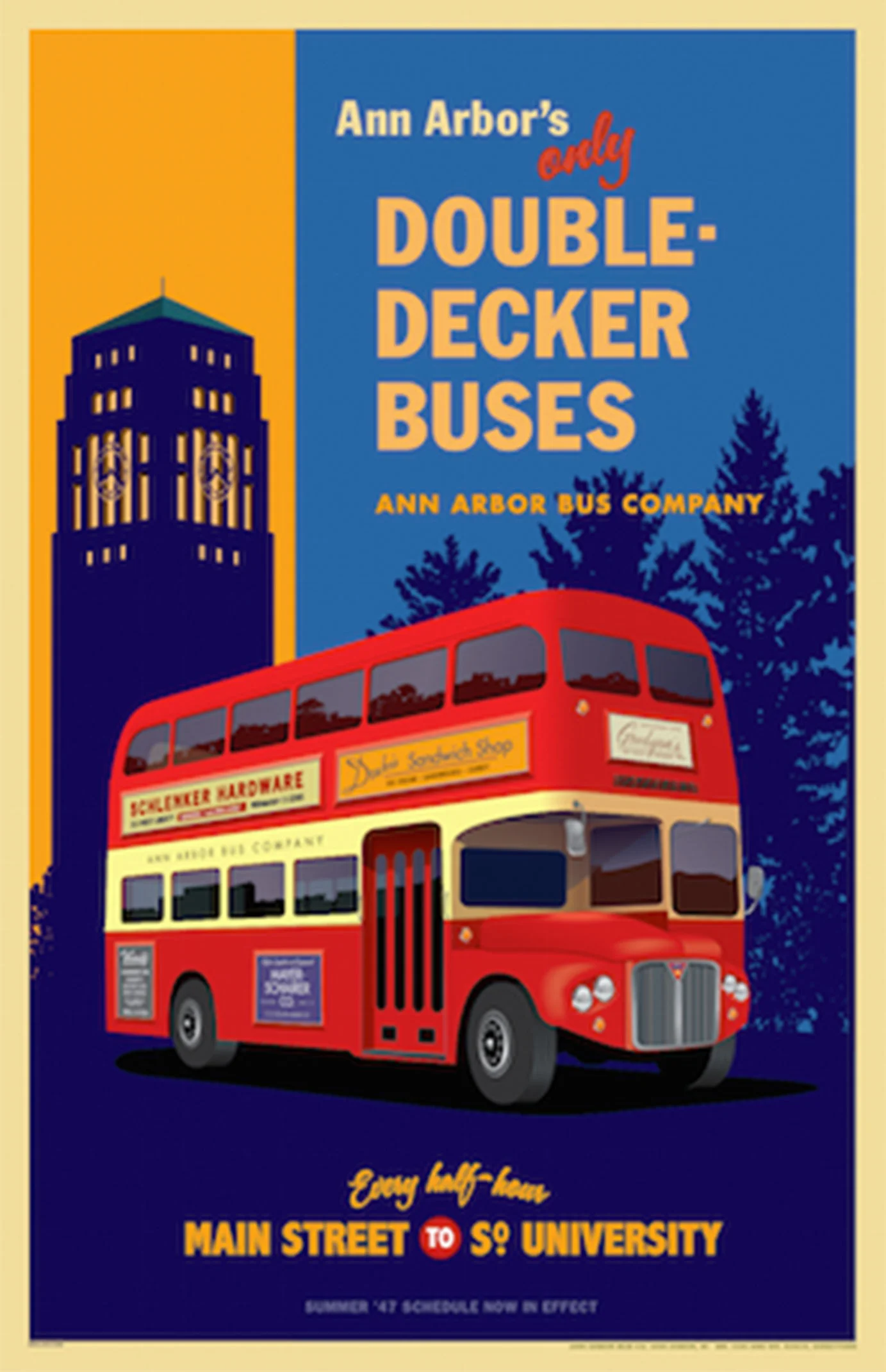 Ann Arbor Double Decker Buses Poster