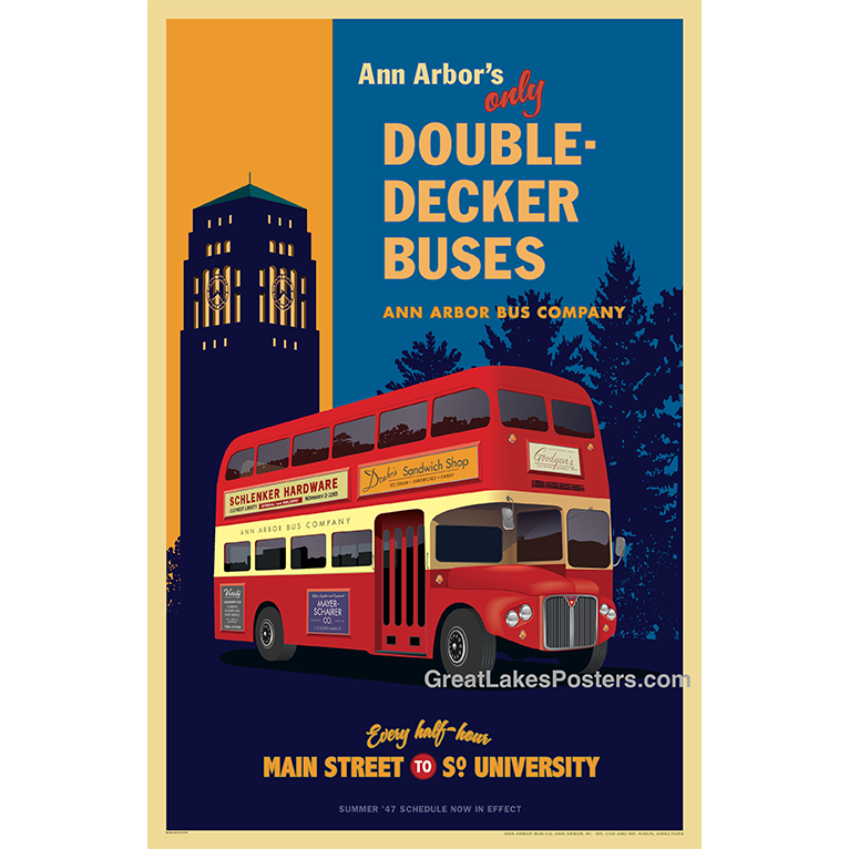 Gendanne cafeteria sollys Ann Arbor Double-Decker Bus Poster — Great Lakes Posters