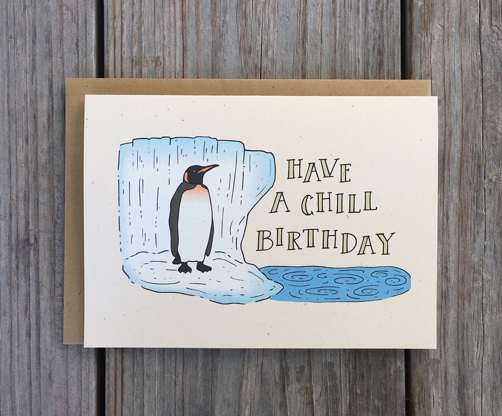 Champaign Paper Hand Drawn Greeting Cards Chill Penguin Birthday Card