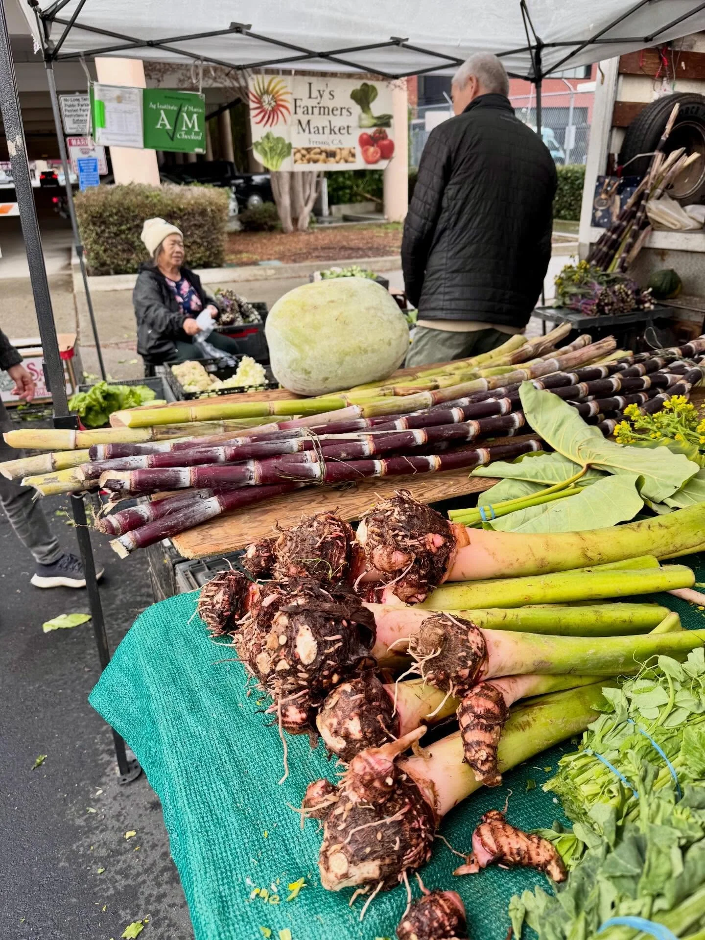 Farmer&rsquo;s market displaying Northern Californian harvests in January.