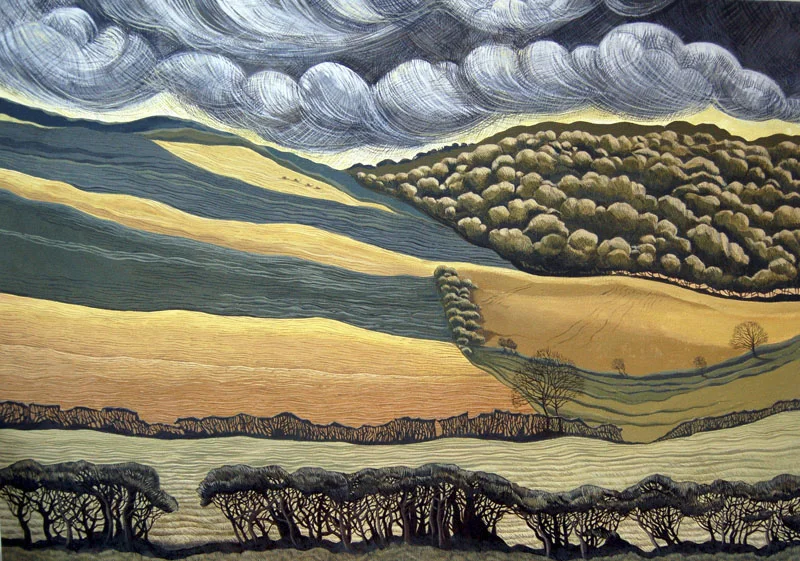 Land of Hedges and Fences - Tir Cloddio a Ffensys 625 mm x 905mm, acrylic - acrylig SOLD - Gwerthu
