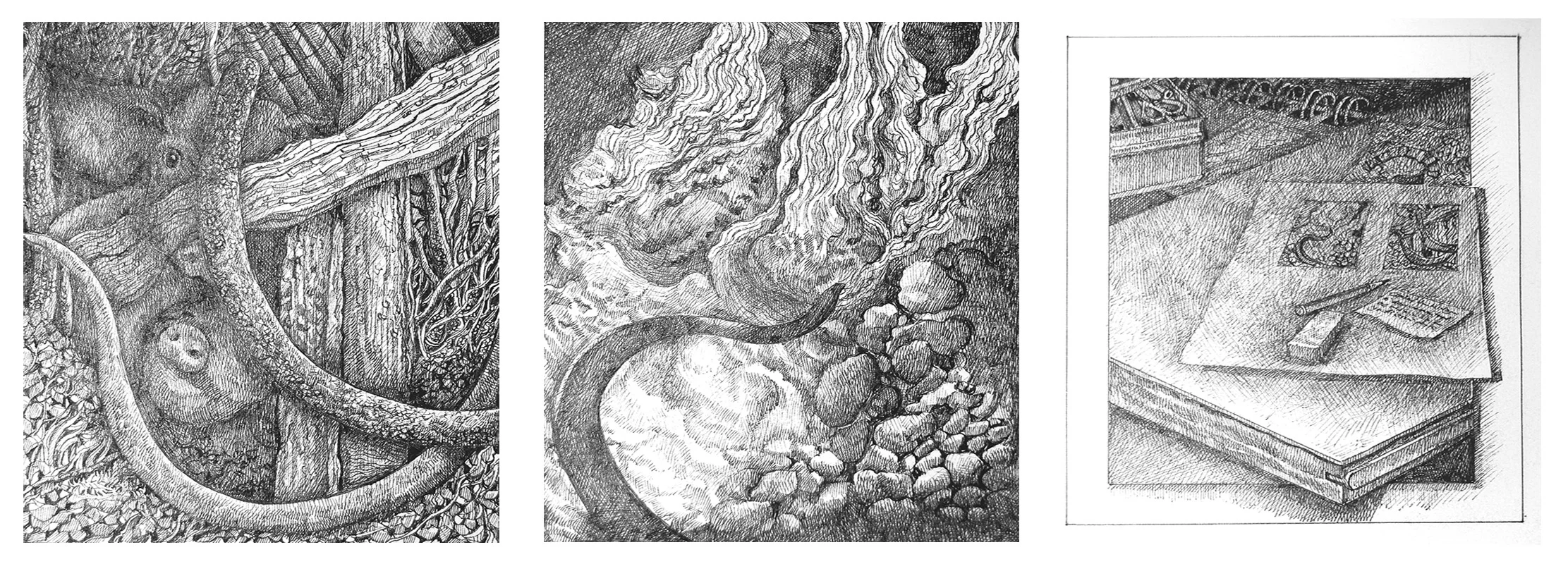 Three Verses - Tri Englyn pen on paper - pen ar bapur mounted triptych Price - Pris £1,795