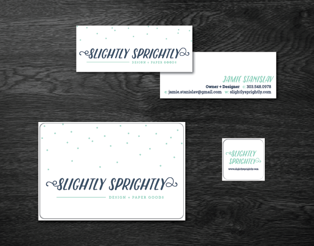 New business cards and packaging labels for shop orders.