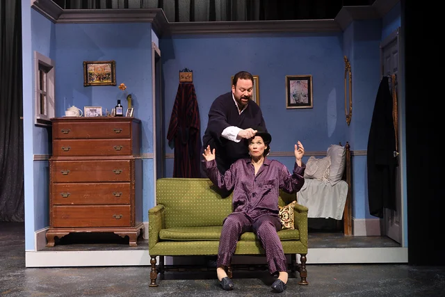 Charles "Toddy" Todd (Bill Whitehead Jr.) gives Victoria Grant (Eden Casteel) man lessons in "Trust Me" (photo Mark Turek)