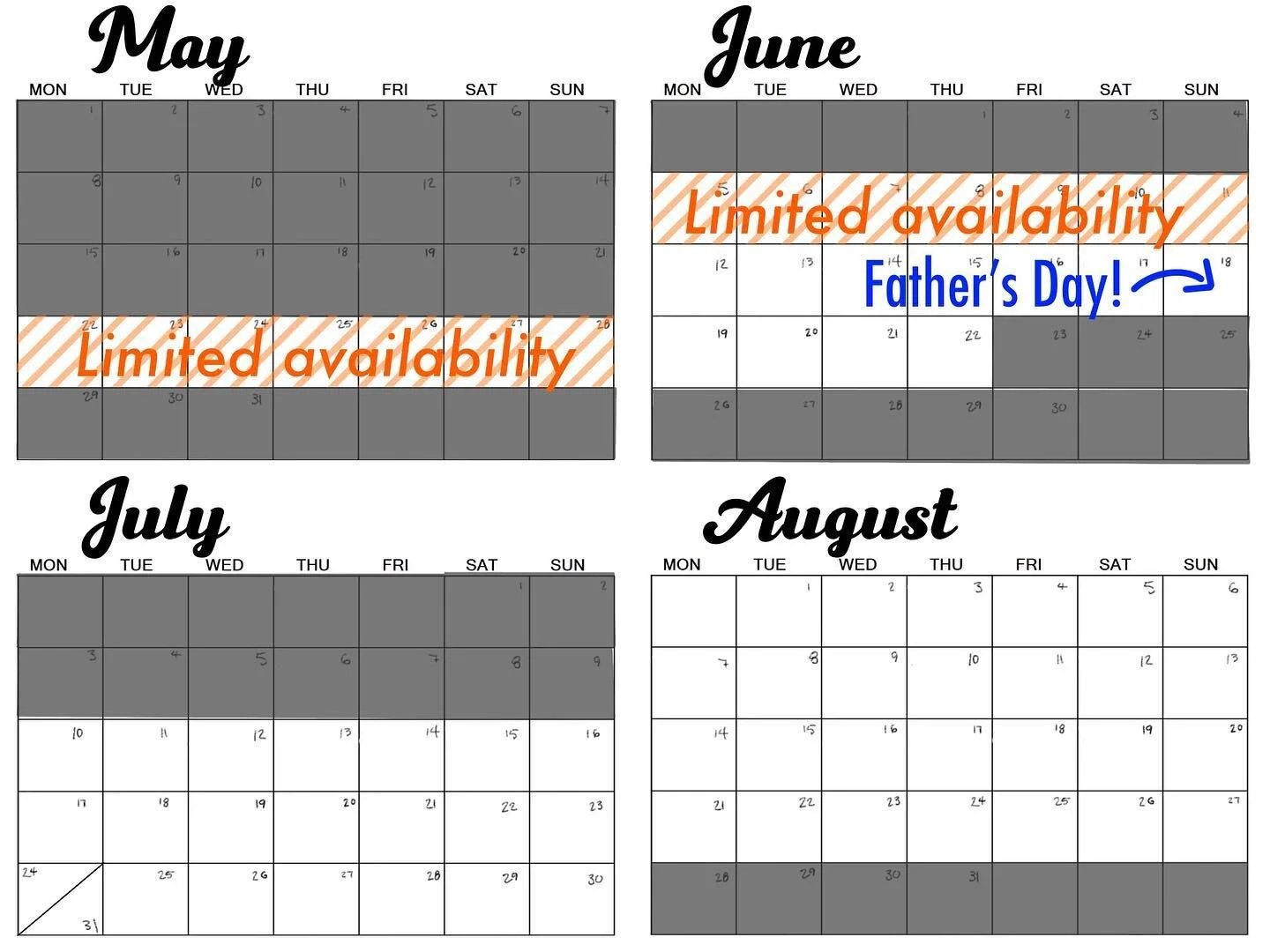 Just a lil calendar update to how my summer is shaping up! #supportsmallbusiness