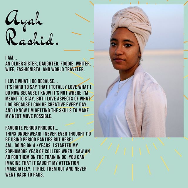 Meet Ayah Rashid @ayah_rashid_ ! She is an entrepreneur, writer, and fashionista! Check out @sinjab_official to learn more about Ayah&rsquo;s business and Swipe to the right to learn more about Ayah!
.
.
.
.
.
.
.
.
.
#periods #wellness #fashion #pas