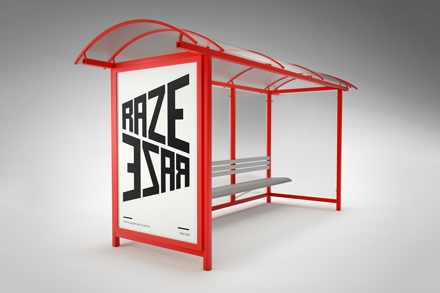 A bus stop advertisement for the Raze mobile app