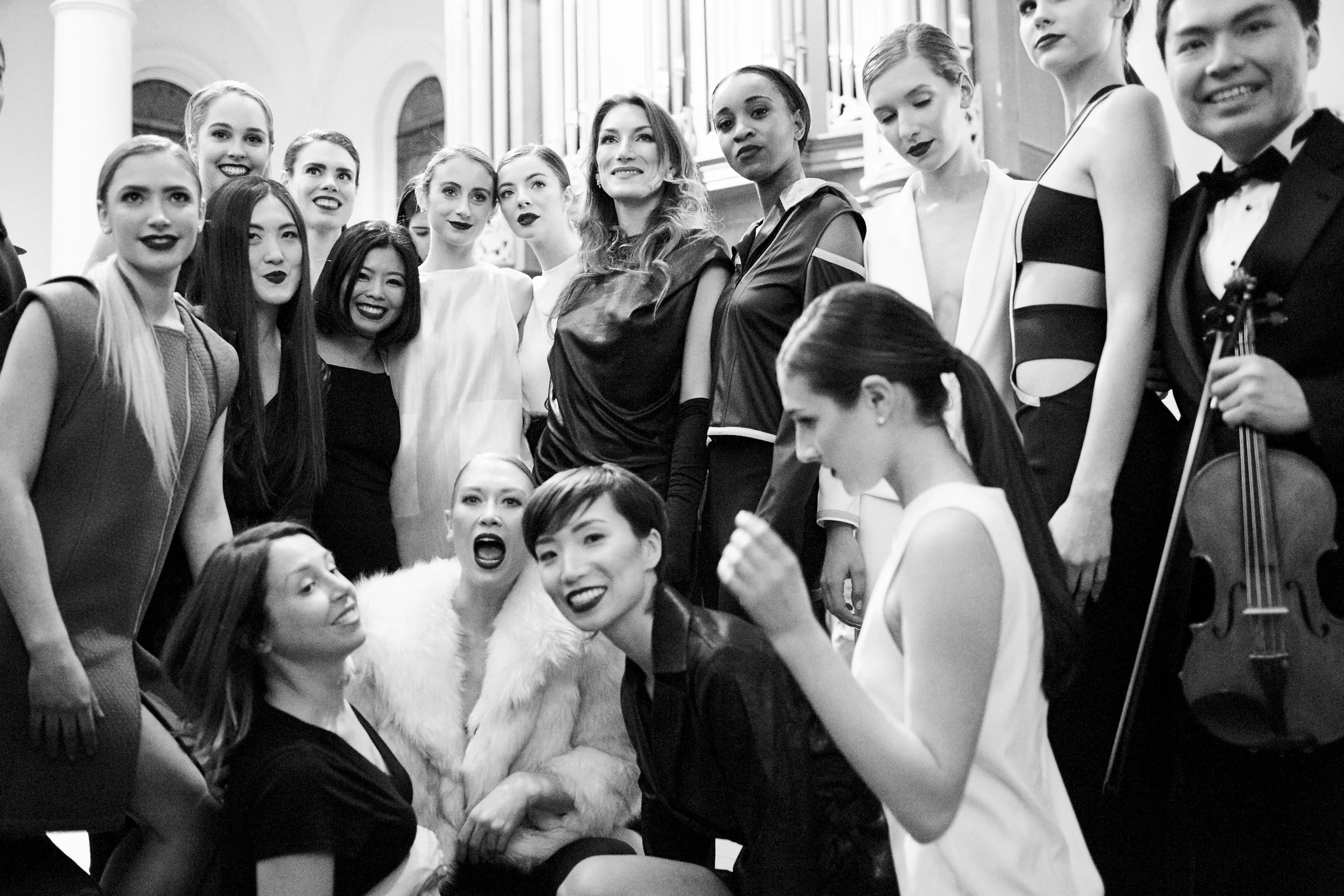 Anna Cley, French opera singer, mezzo-soprano. Andy Lin, Violist. Andrea Zola of MBD Beauty. Minika Ko, fashion designer. Photographed by Alex Beauchesne