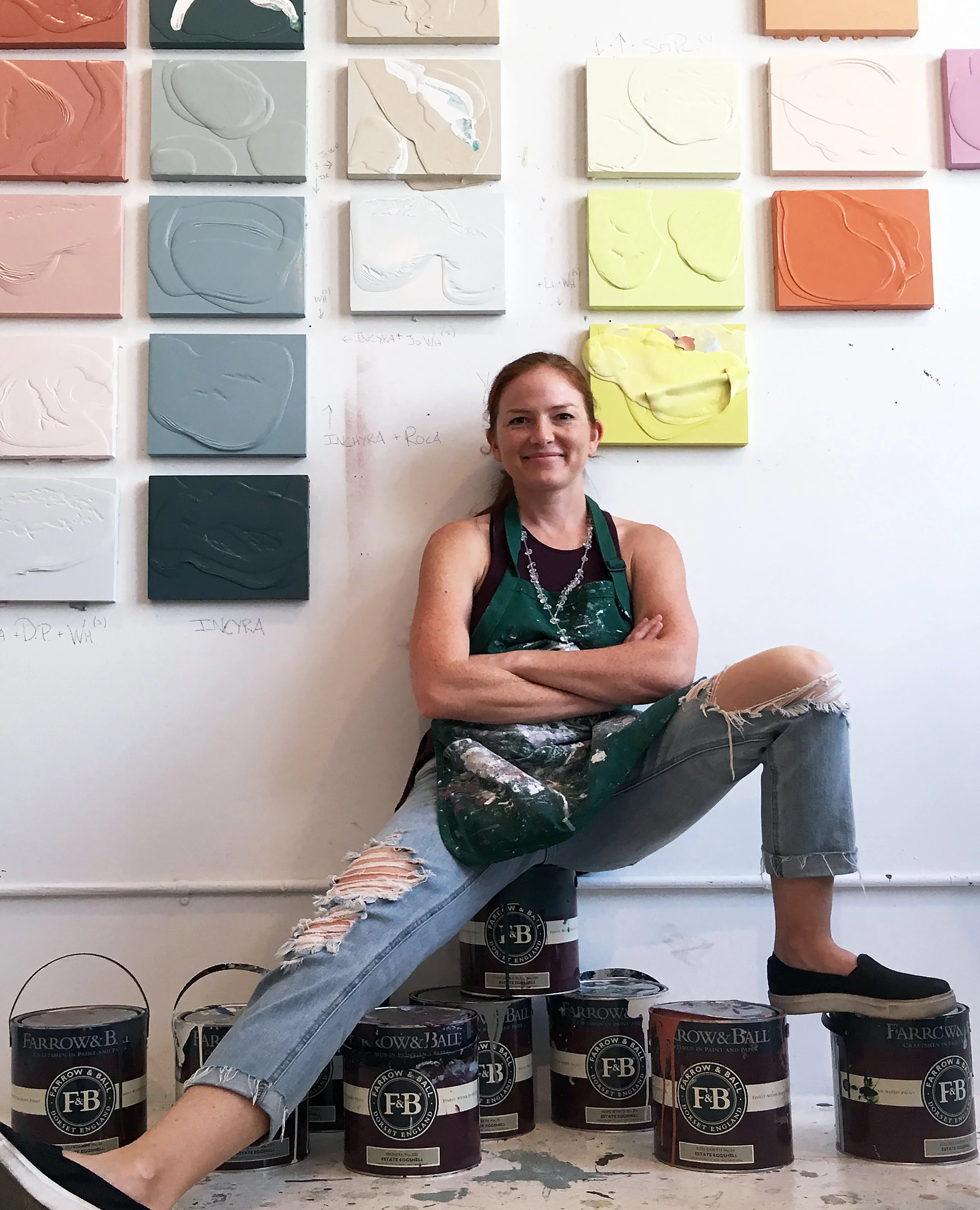 Renee Phillips , as a process artist, explores the manipulation of paint and material to achieve multi-layered surfaces that droop, ripple, crack and pool on the surface, creating moments frozen in time. Leveraging the elements of heat, wind, water, and gravity introduces the language of chance, revealing a natural rhythm dictated solely by her environment.