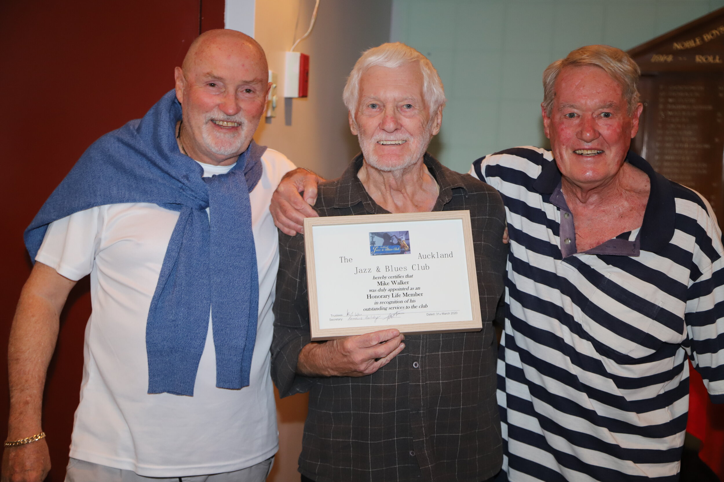 Mike with trustees Pete McGregor and John Wilcox. (Absent - Eric Allen, trustee and life member)