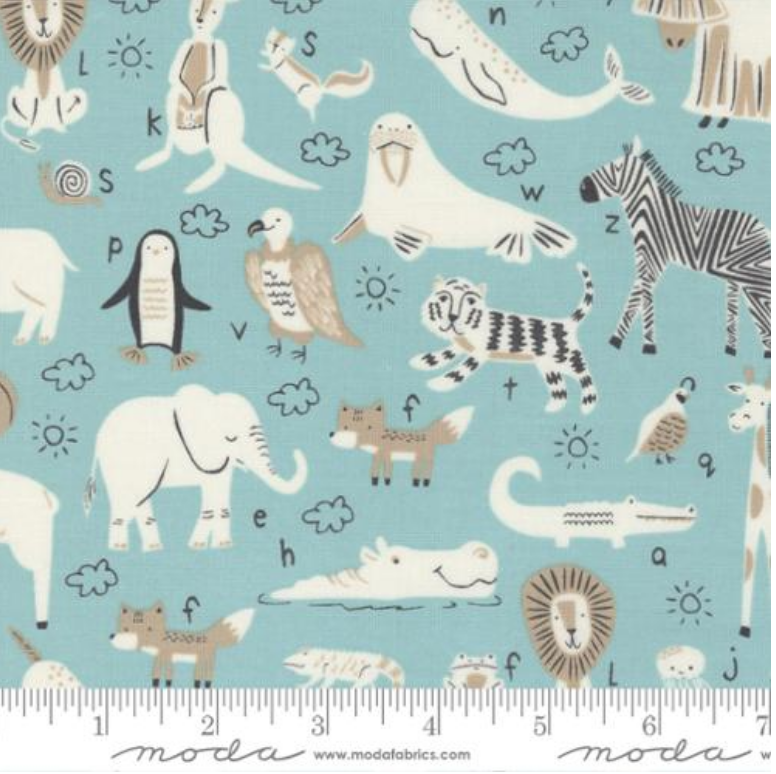 Animal Alphabet Doodle on Aqua Fabric - ABC XYZ - 1/2 Yard — The Mountain Thread Company (TM) Animal Alphabet Doodle on Aqua Fabric - ABC XYZ - 1/2 Yard — The Mountain Thread Company (TM)