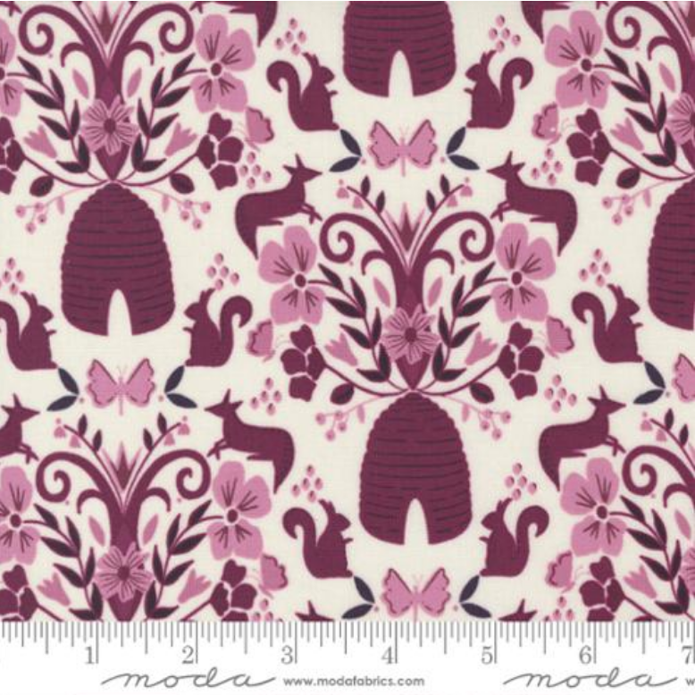 Wild Meadow Flora And Fauna Damask on White Fabric 1/2 Yard — The