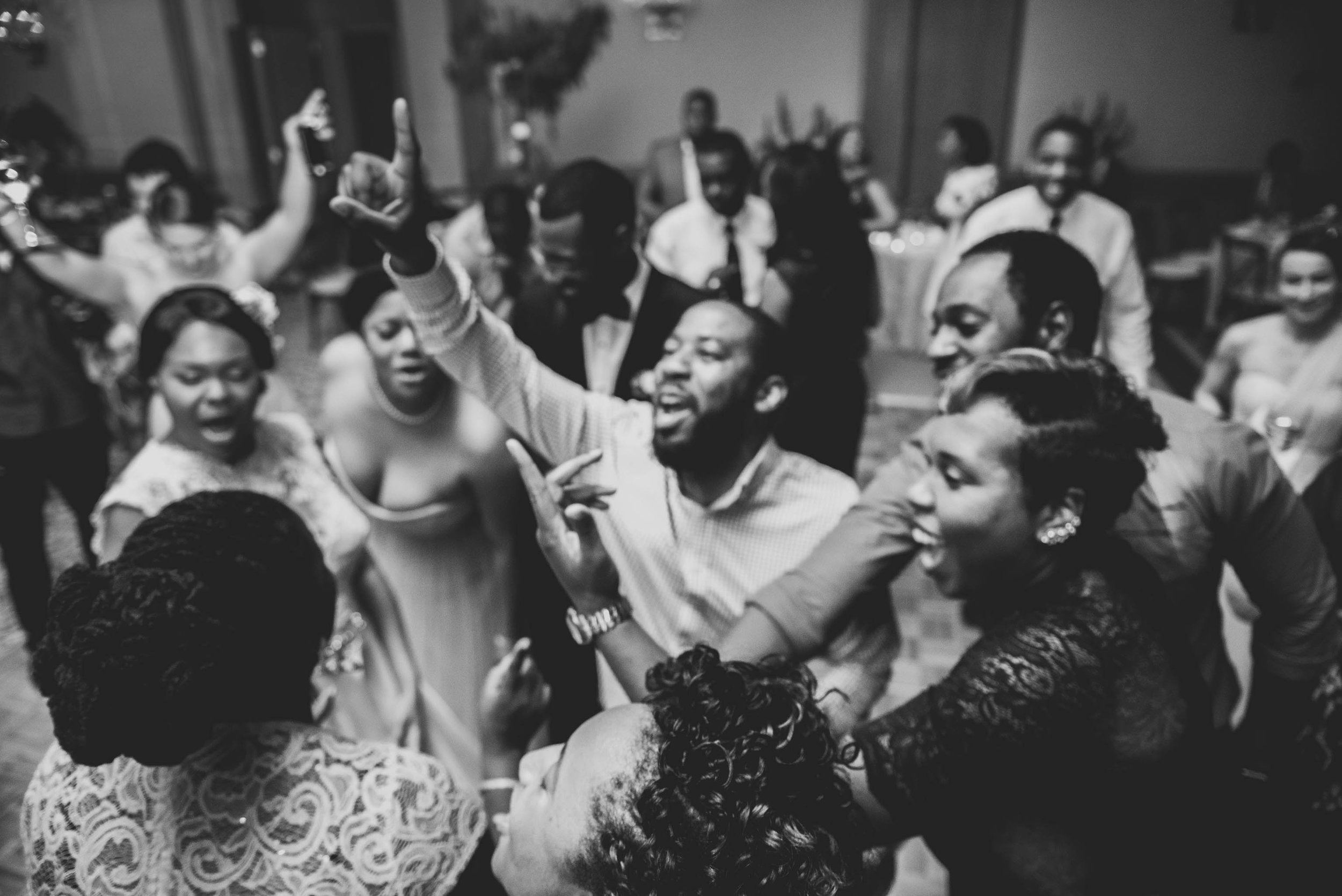 Wedding guests dancing at this Raleigh, NC wedding