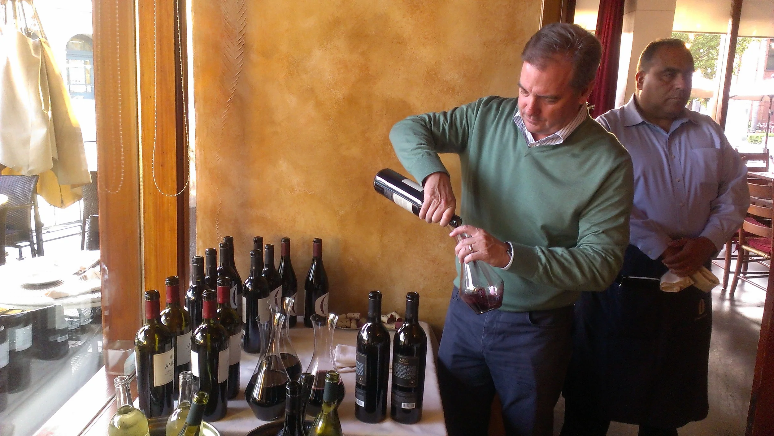 Bob Shepard decanting his Cabernets