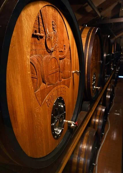 Reserve wines for blending in large casks.