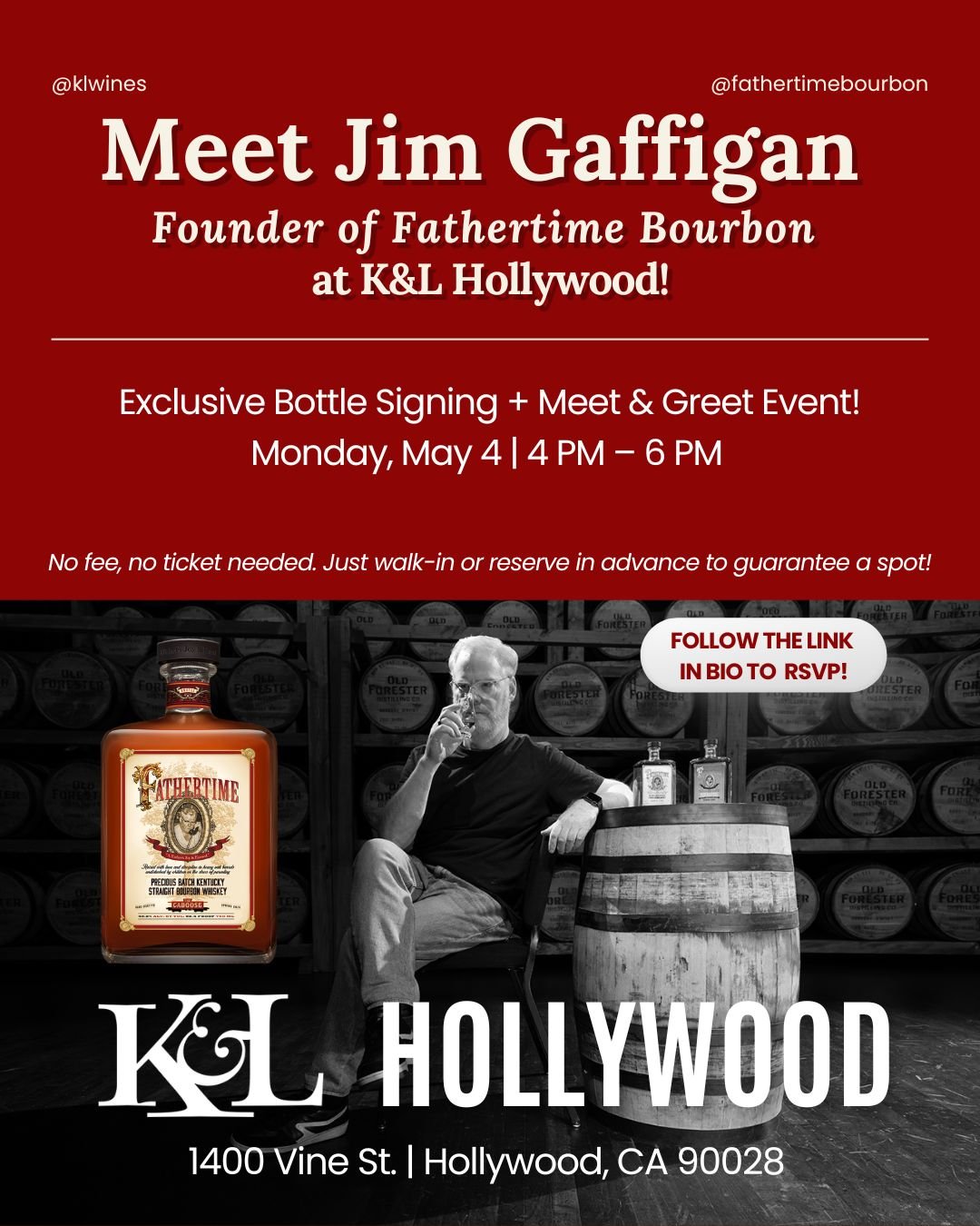 Join us Monday, May 4 | 4&ndash;6 PM for an exclusive bottle signing + meet &amp; greet with Jim Gaffigan, founder of Fathertime Bourbon.
Stop by to taste, shop, and meet the mind behind one of America&rsquo;s most talked-about new bourbons&mdash;all