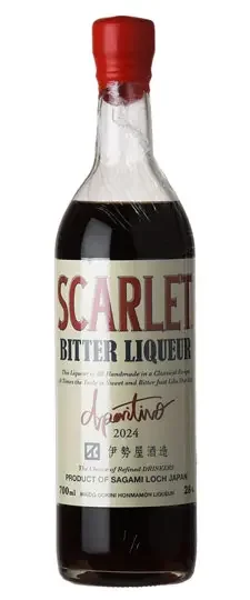 Scarlet Bitter Liqueur bottle from Iseya Distillery in Sagamihara, Japan — 2024 vintage aperitivo made with estate-grown Japanese botanicals