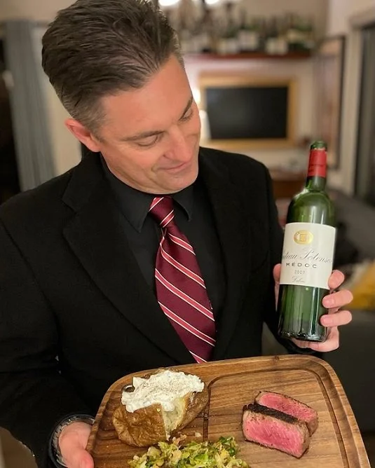 K&L Wine Merchants' Champagne Buyer Gary Westby looks lovingly at his Friday night steak and claret pick: the 2007 Chateau Potensac from the Medoc in Bordeaux