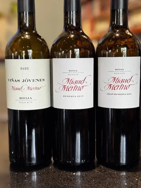 Three bottles of Miguel Merino Rioja at K&L Wine Merchants.