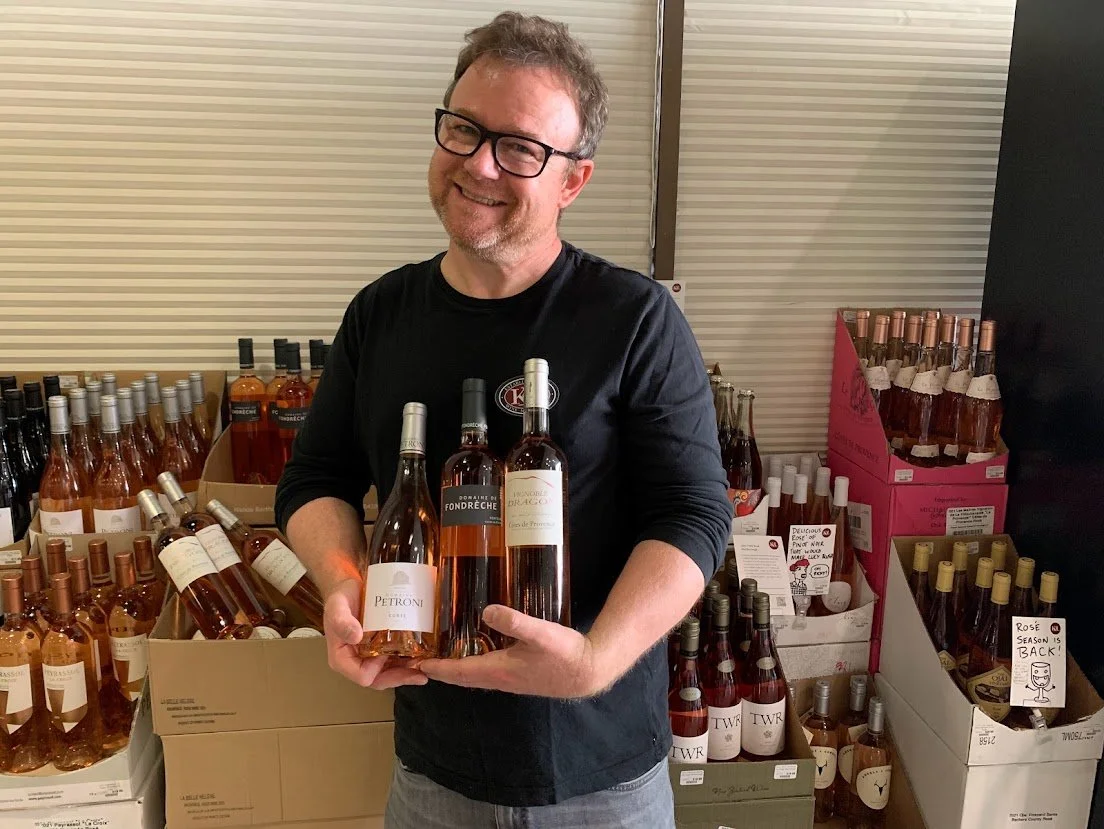 K&L French Regional Wine Buyer Keith Mabry and a selection of French rose wines.