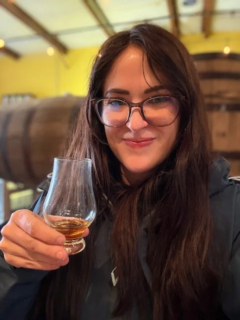 Spirits expert Stephanie Manning tasting a barrel sample while blending whiskey for K&L Wine Merchants.