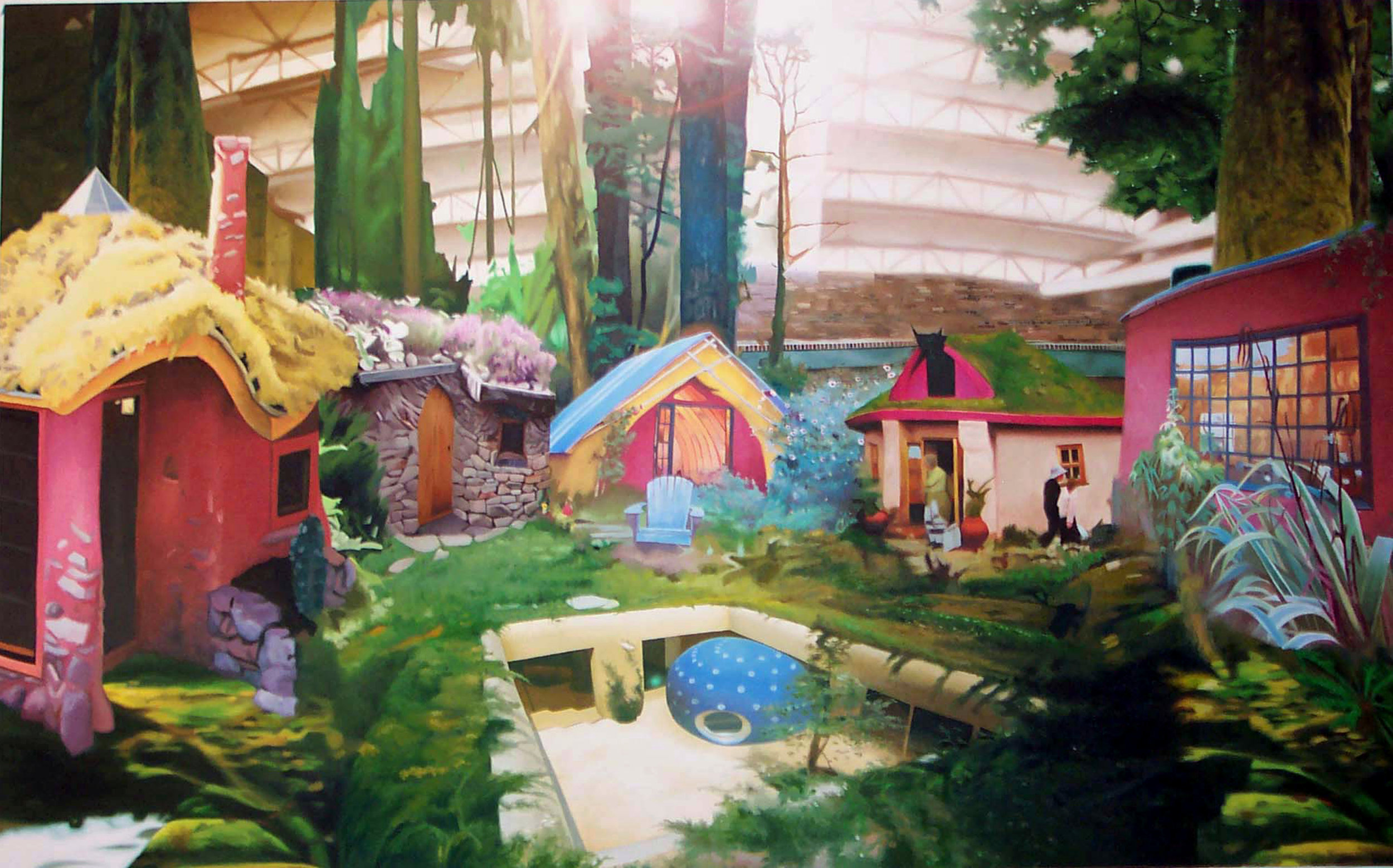 Indoor Urban Eco Village, oil on canvas, 62"X 100" 2004