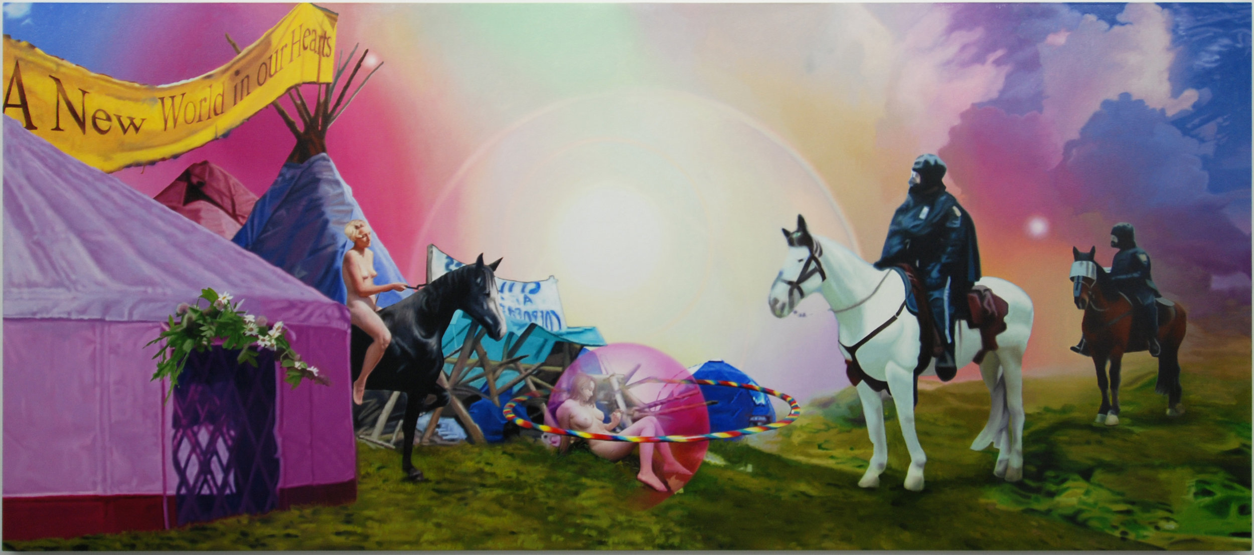 Nomads Face a Grave Danger from Invading Forces, oil on canvas, 63" X 144" 2005
