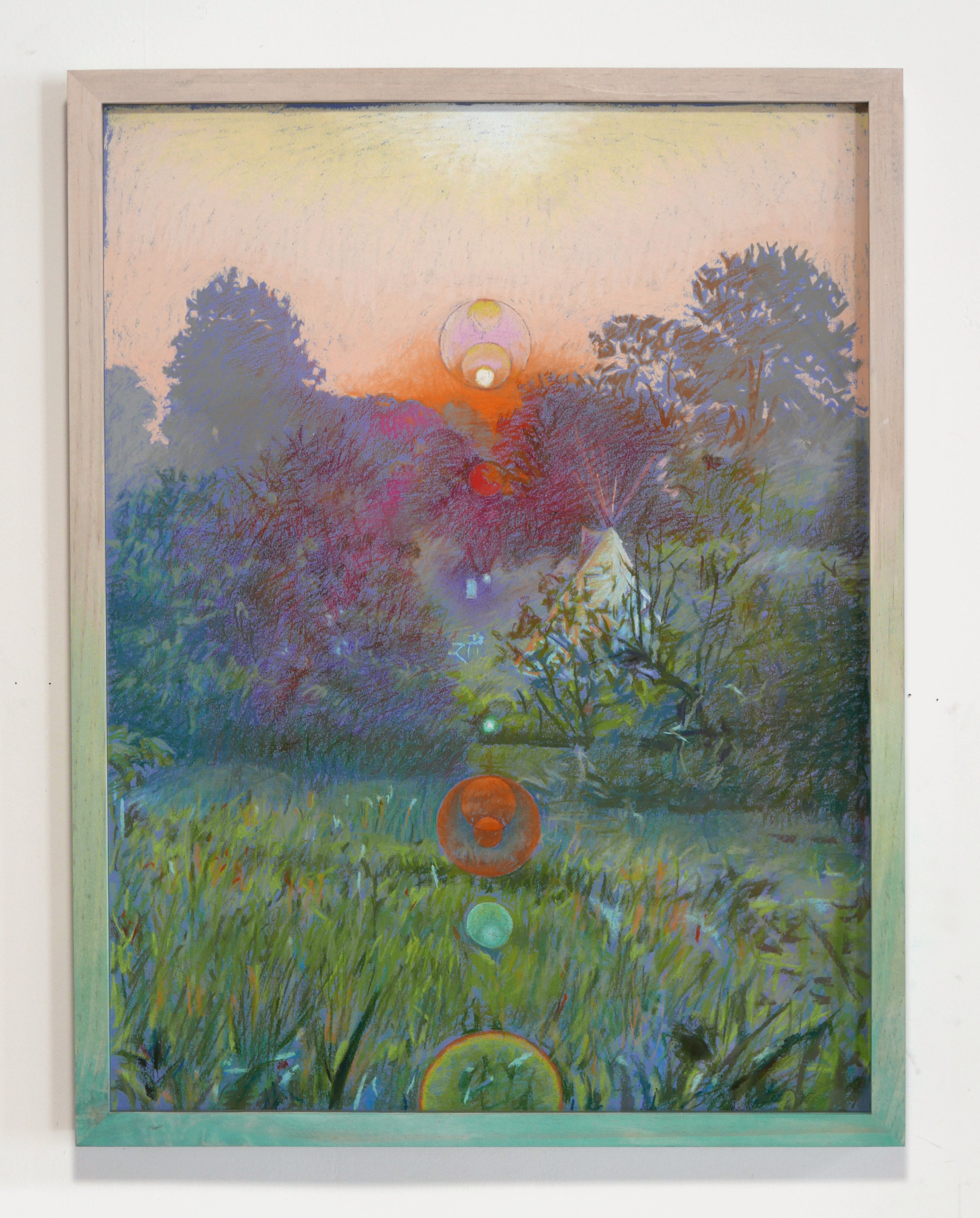  Morning Dew Orange, pastel on paper hand dyed wood frame, 25” X 19” 2019 