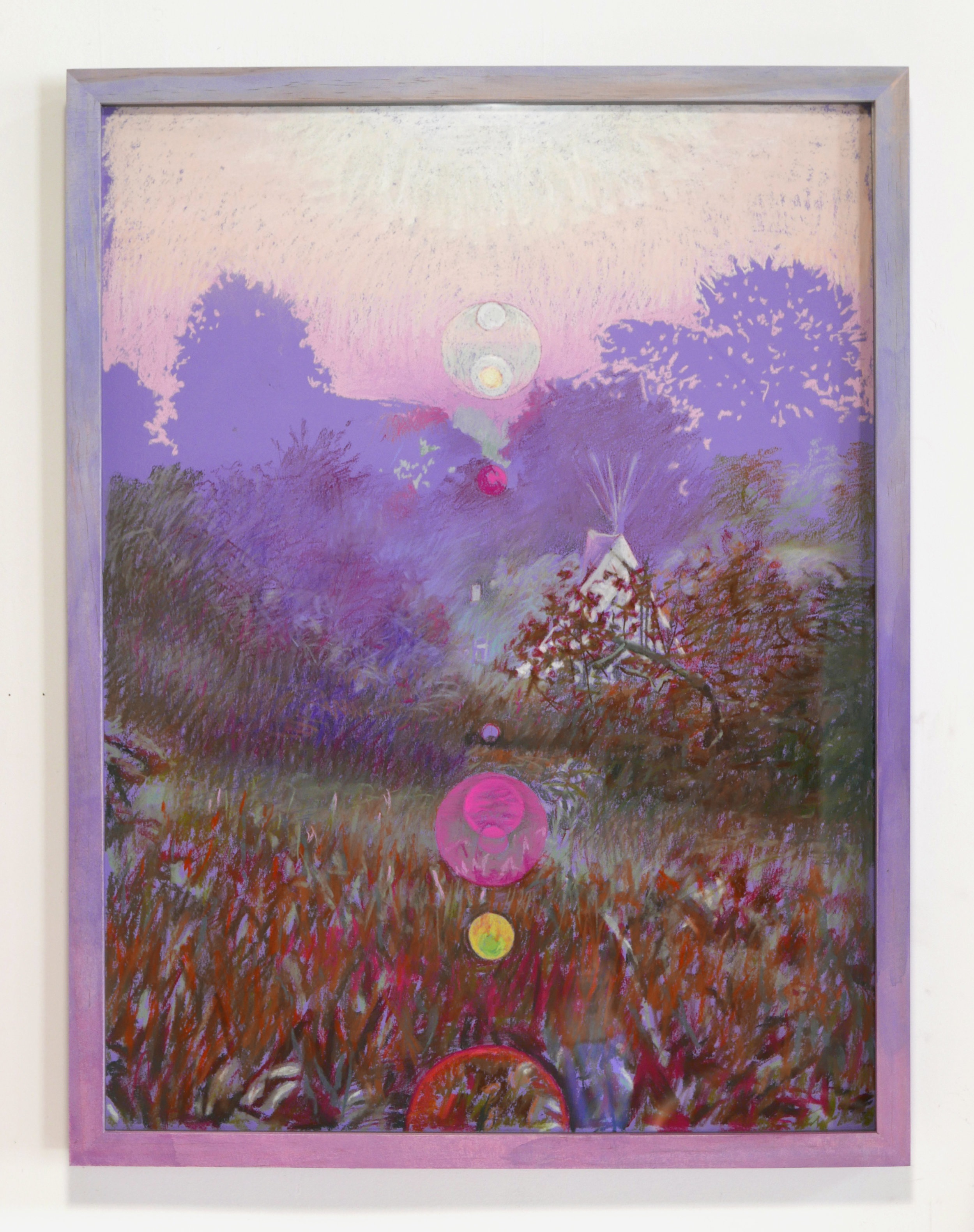  Morning Dew Pink, pastel on paper hand dyed wood frame, 25” X 19” 2019 