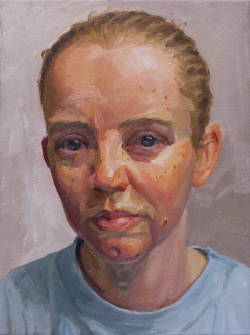 Woman in blue top. Oil on canvas. 40x30cm