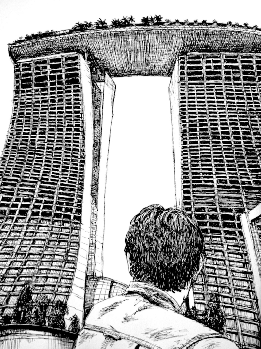 My friend Emil underneath the Marina Bay Sands hotel in Singapore
