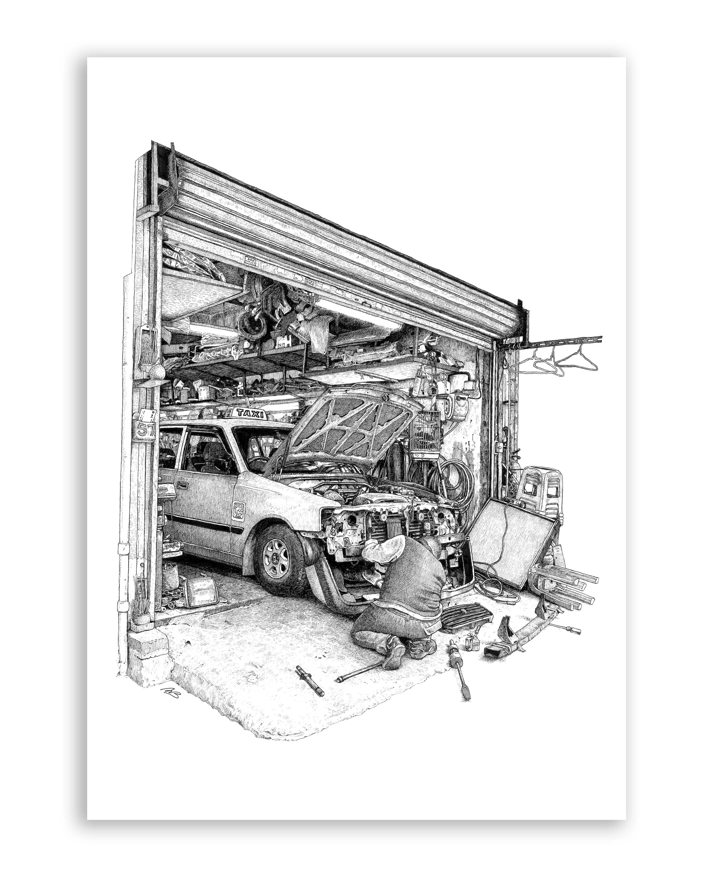 "Taxi Repair" (Signed Print)