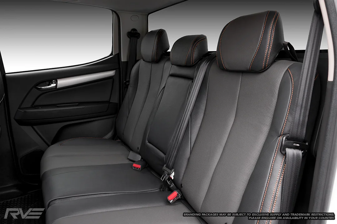 Upgraded ‘Graphite’ interior in black leather with perforated graphite inserts and orange stitching.