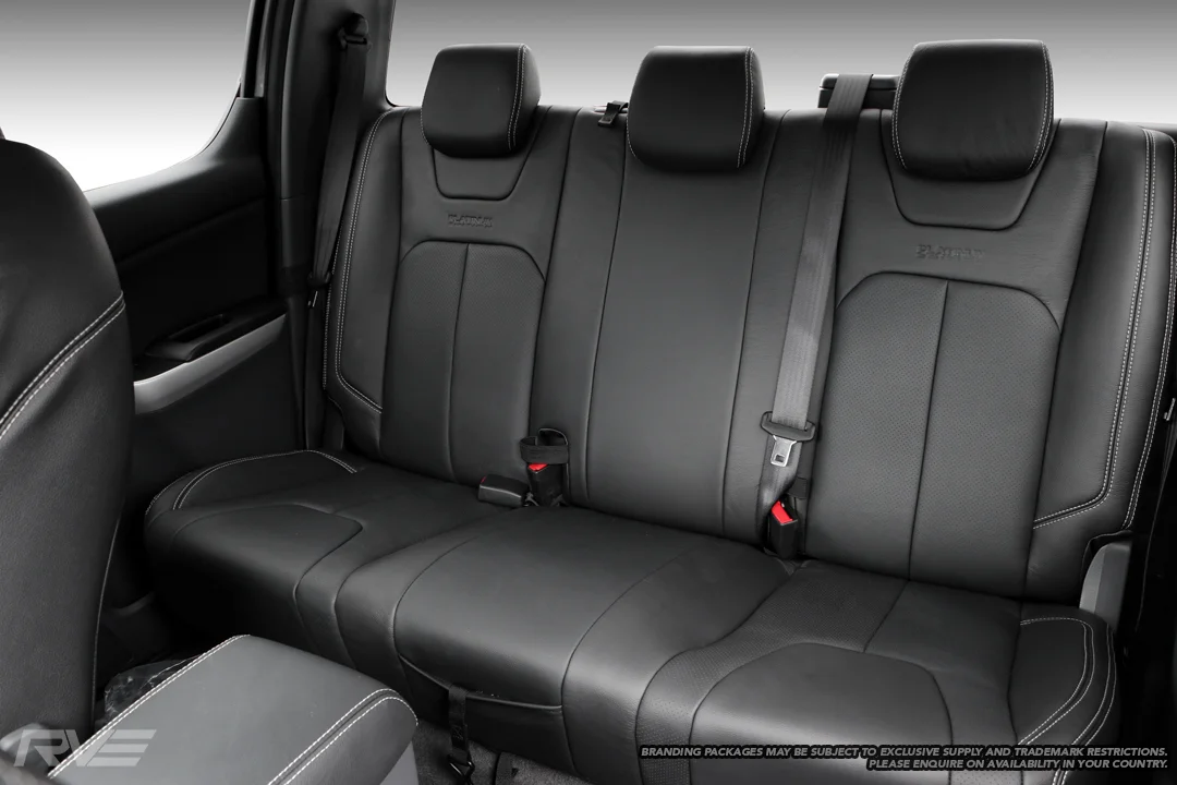 Upgraded sport seats in black leather with silver stitching, perforated inserts and embossed logos.