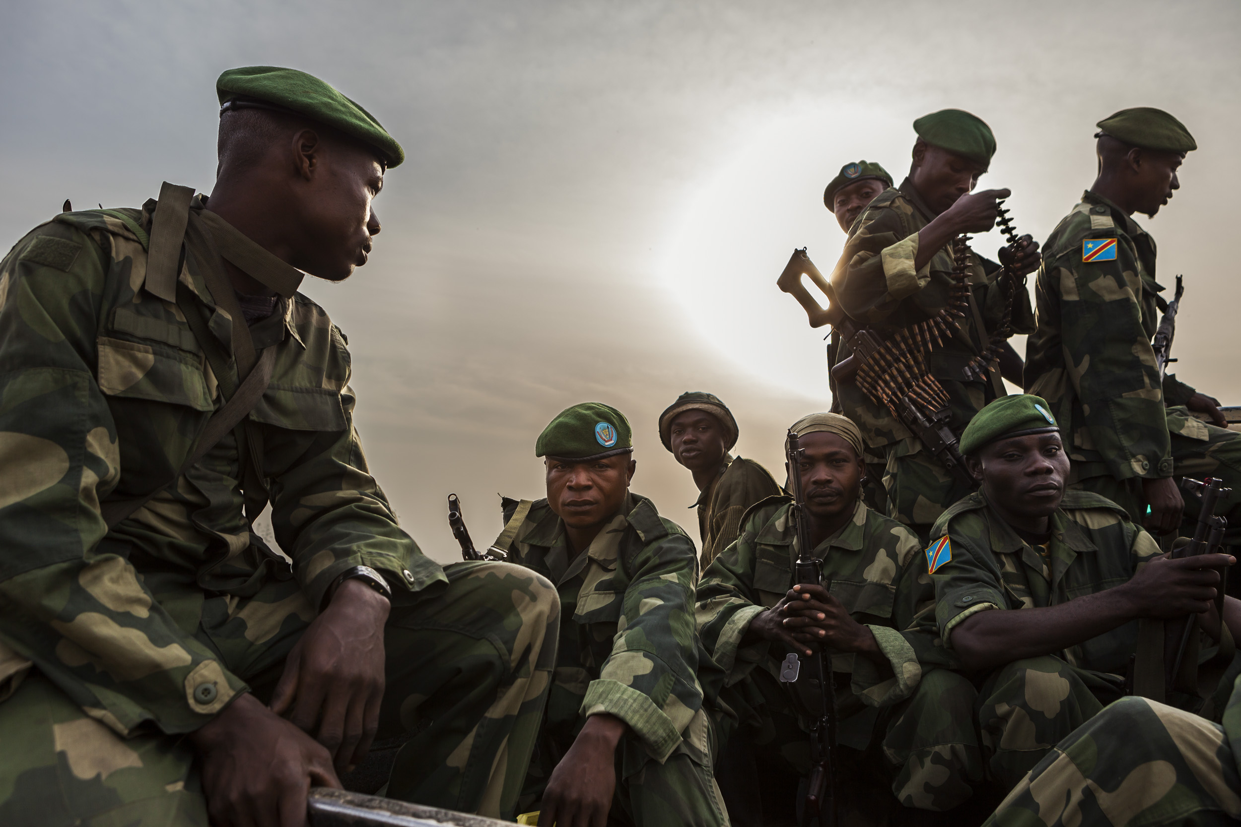 RWINDI, VIRUNGA NATIONAL PARK, DRC, MARCH 2012: A combined ICCN conservation Ranger force and FARDC Congolese Army soldiers patrol both the road and inland in the Virunga National Park at Rwindi, DRC, March 8 2012. This reconnaisance patrol was cond