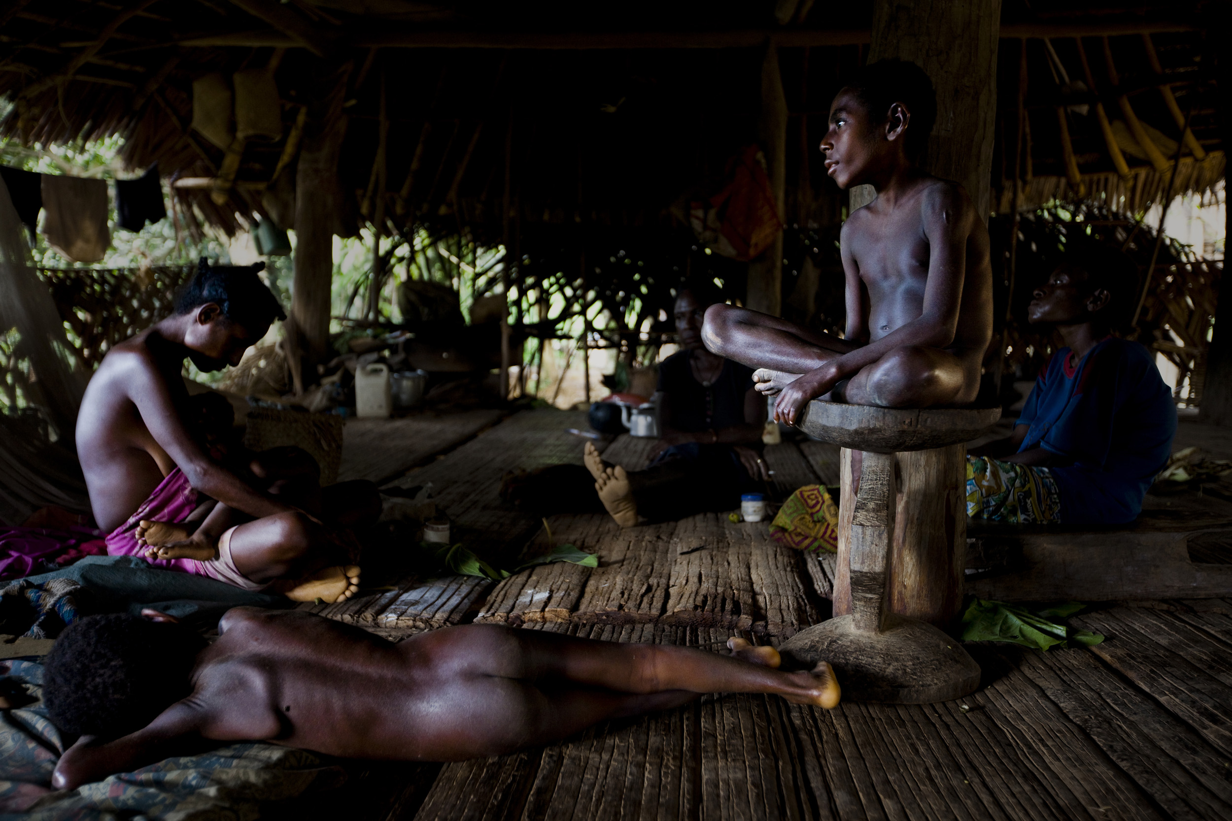 MIDDLE SEPIK, PAPUA NEW GUINEA-DECEMBER 2008: The interior of a family hut in a Karawari village of the middle Sepik river, 15 December 2008. The Karawari are the most remote of the floodplains people, with many vllages along the river barely a gene