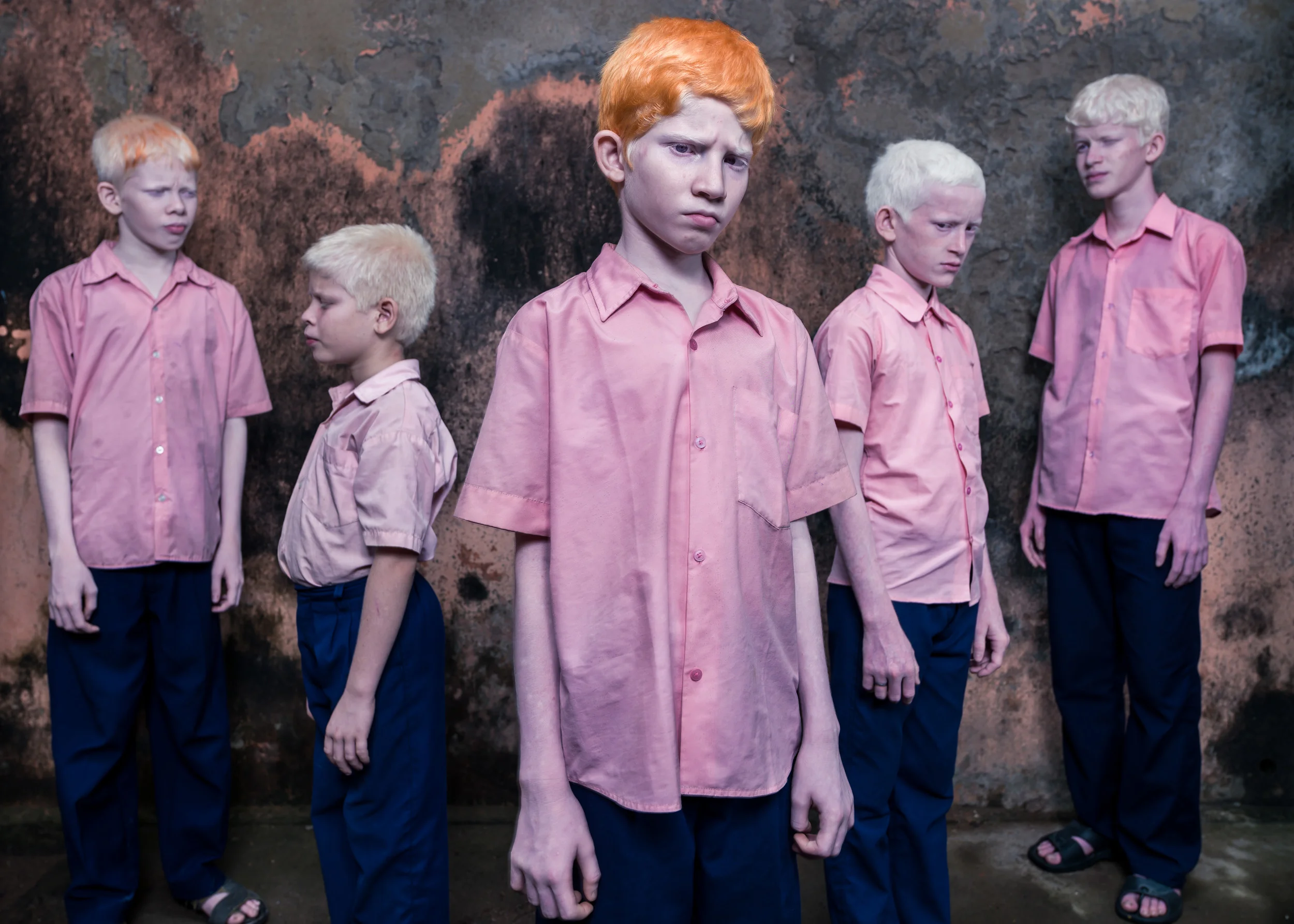 Blind Albino Boys - Vivekananda Mission School for the Blind - India, West Bengal, September 19, 2014.