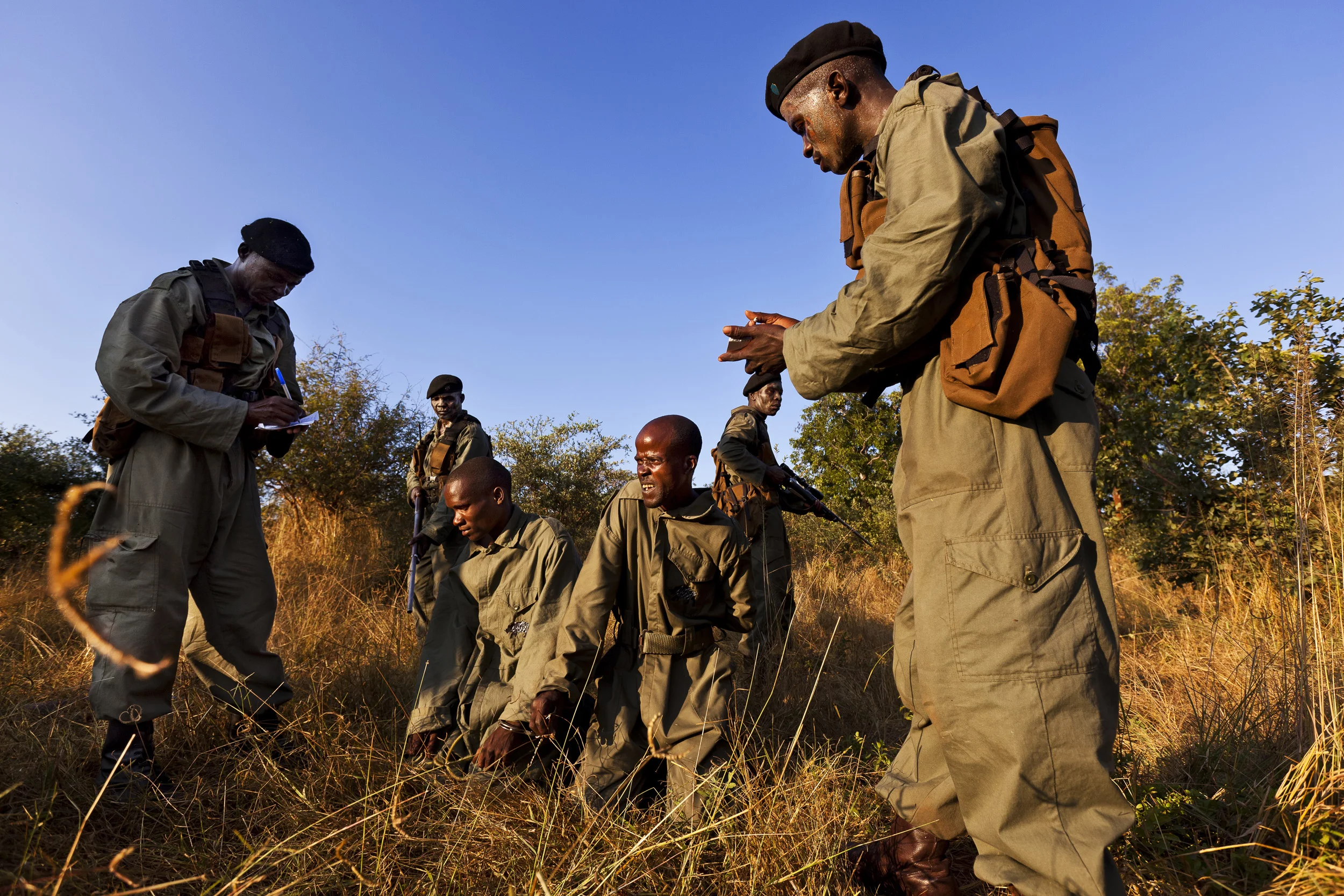 VICTORIA FALLS, ZIMBABWE, APRIL 2011: Images of The International Anti-Poaching Foundation leading a Pro-bono training workshop for Rangers who have come from all over Zimbabwe, April 5, 2011. Led by Australian Damien Mander, 31, a former Special Operations soldier in the Australian military, the IAPF is teaching anti-poaching techniques which include tracking, self-defence, observation positions, weapons training and patroling techniques including tracking, ambush and arrest techniques. The work is largely pro-bono and is supported by donations. (Photo by Brent Stirton/Reportage for National Geographic Magazine.)