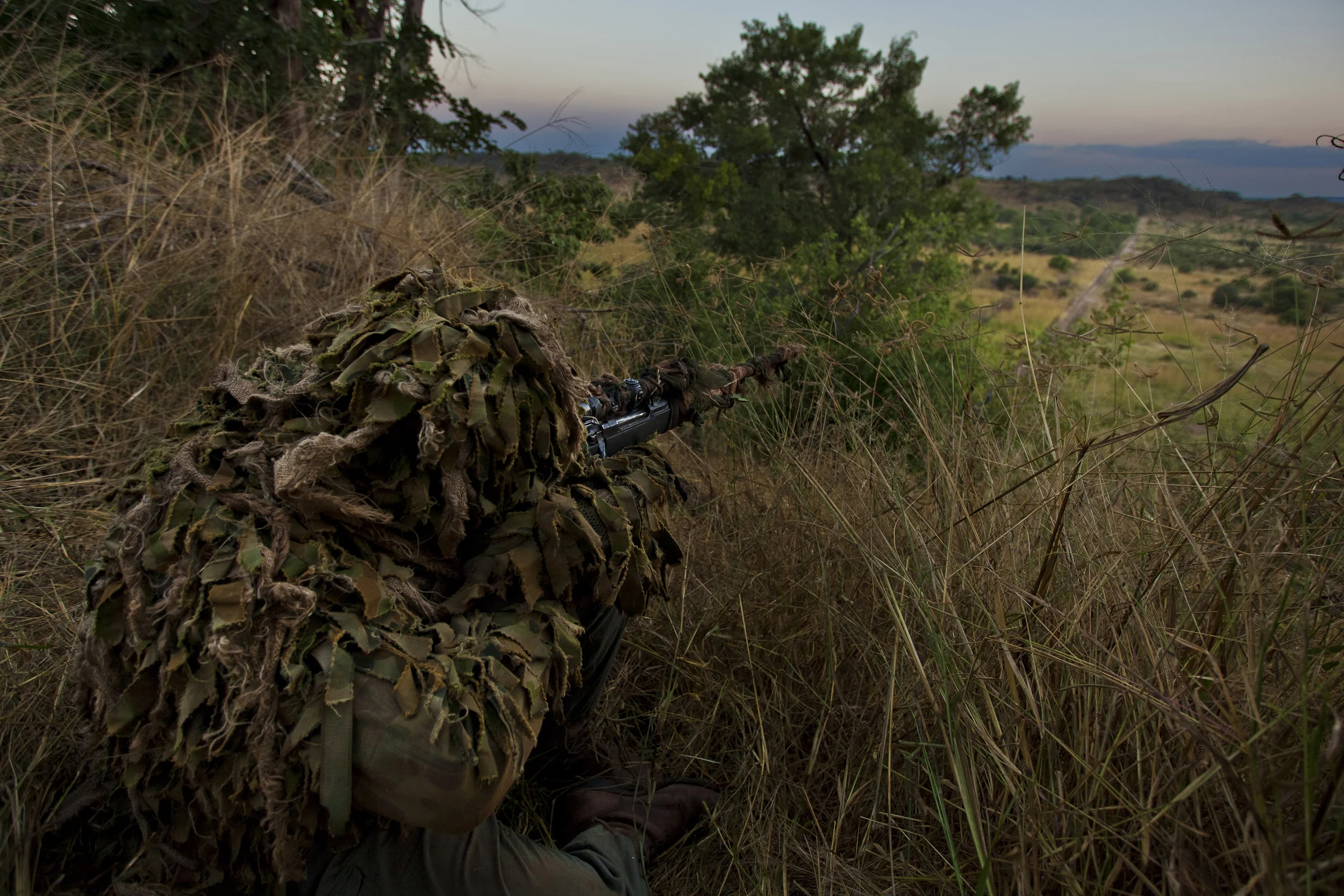 VICTORIA FALLS, ZIMBABWE, APRIL 2011: Images of a security observation post in strategic Rhino defence areas of Victoria Falls Private Game Reserve where The International Anti-Poaching Foundation is leading a Pro-bono training workshop for Rangers who have come from all over Zimbabwe to learn, April 5, 2011. Led by Australian Damien Mander, 31, a former Special Operations soldier in the Australian military, the IAPF is teaching anti-poaching techniques which include tracking, self-defence, observation positions, weapons training and patroling techniques including tracking, ambush and arrest techniques. The work is largely pro-bono and is supported by donations. (Photo by Brent Stirton/Reportage for National Geographic Magazine.)