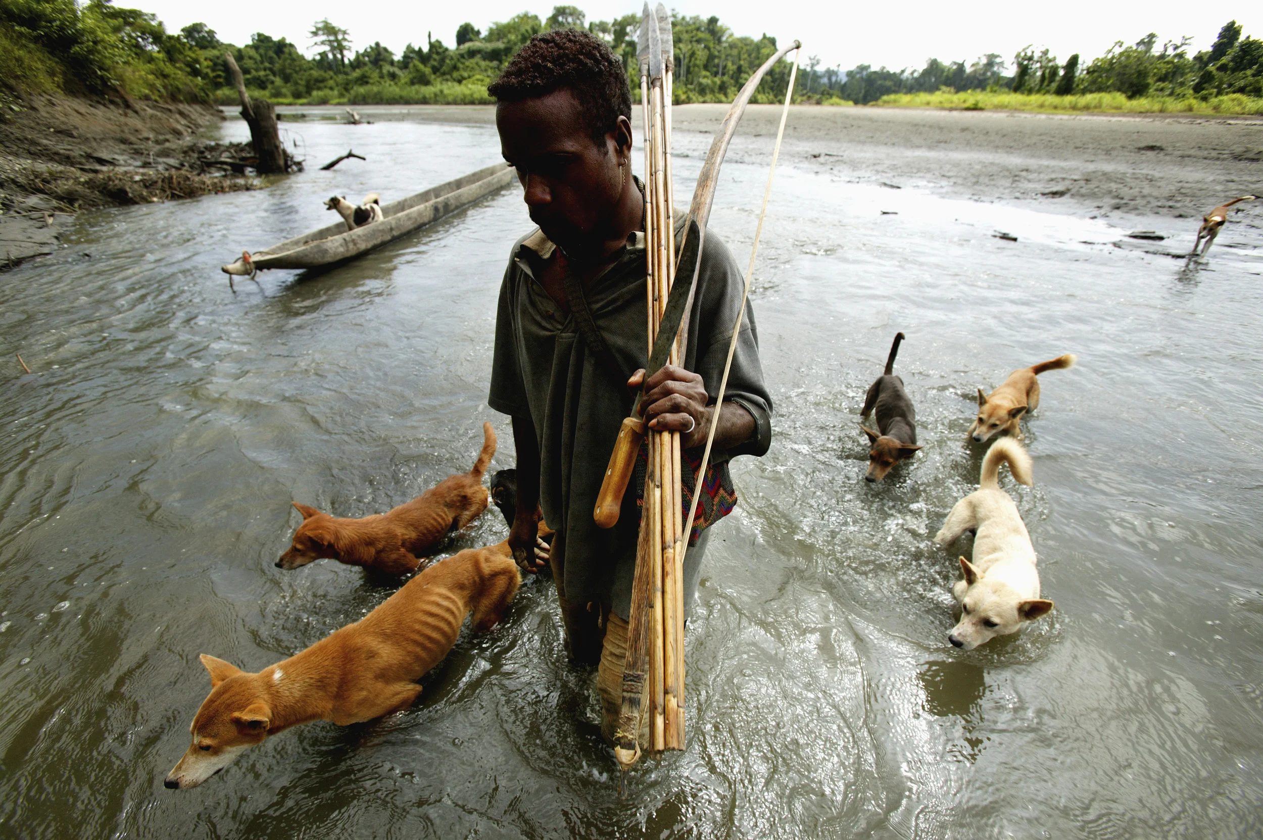 FLY RIVER REGION, PAPUA NEW GUINEA, AUGUST 2006: Images of local people on a hunting trip along the Fly River, a remote region of Papua New Guinea where life-style is still derived almost entirely from man's relationship to the natural world, 27 August 2006. (Photo by Brent Stirton/Reportage by Getty Images.)