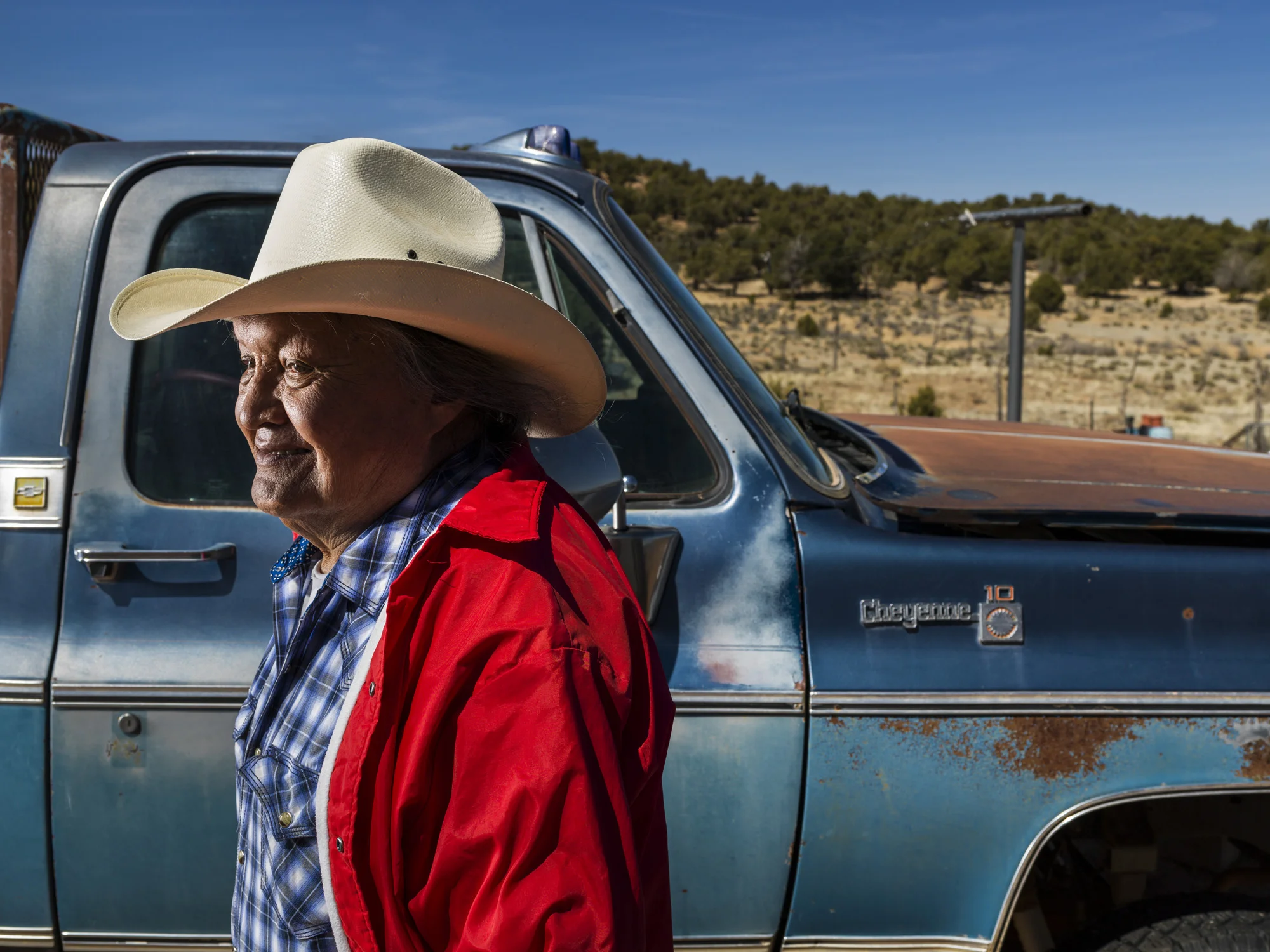 PINON, NAVAJO NATION, ARIZONA, 9 APRIL 2014: Husky, a blind former Uranium miner who lives alone on a farm close to the economically depressed area of Pinon, Arizona. Husky worked for over 12 years in various Uranium mines, most of that time he was not provided with protective gear. His wife lived with him on the mine and she passed away from cancer, the same kind of cancer that has been common to Navajo people working on these Uranium mines. Husky has lost his sight to the effects of the mine and he has various other ailments too. He has received no compensation for his loss as his work period was outside of the period agreed by the mines for compensation and disability payments. (Photo by Brent Stirton/Reportage for Le Figaro.)